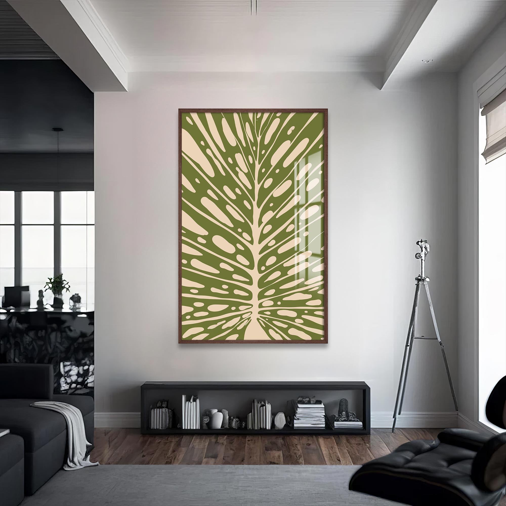 Artronauts Glass Print S | 72x46 cm | 28.3"x18.1" / Walnut Olive Leaf Rhythm– Bohemian Tempered Glass Wall Art