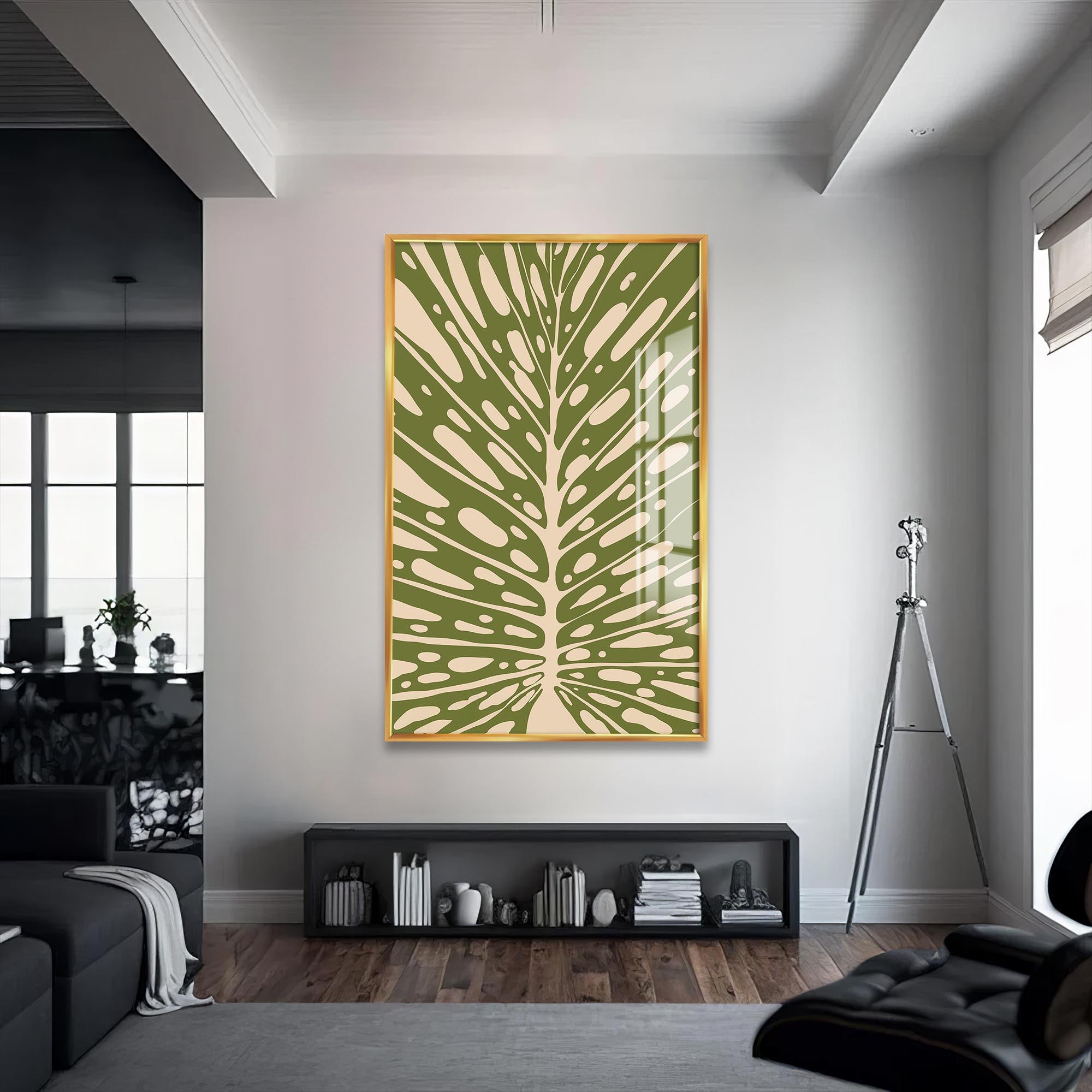 Artronauts Glass Print S | 72x46 cm | 28.3"x18.1" / Gold Olive Leaf Rhythm– Bohemian Tempered Glass Wall Art