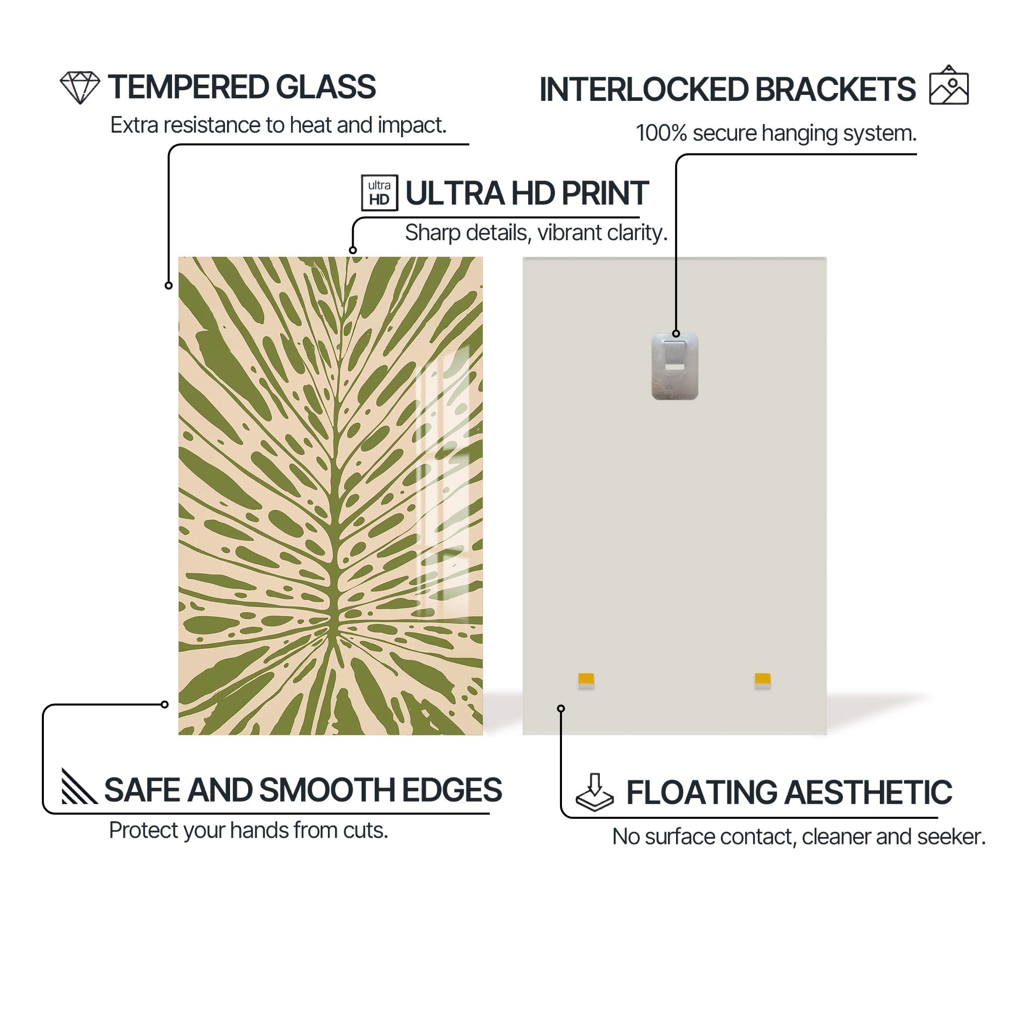 Olive Palm Veins– Bohemian Tempered Glass Wall Art