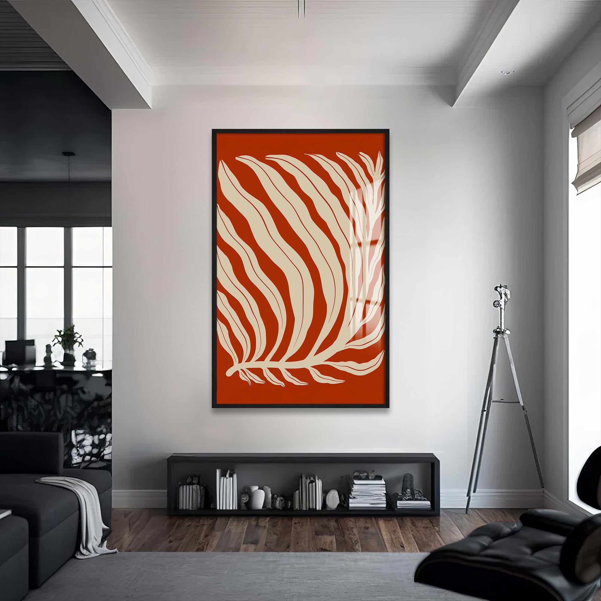 Artronauts Glass Print S | 72x46 cm | 28.3"x18.1" / Black Rust Palm Flow– Bohemian Tempered Glass Wall Art