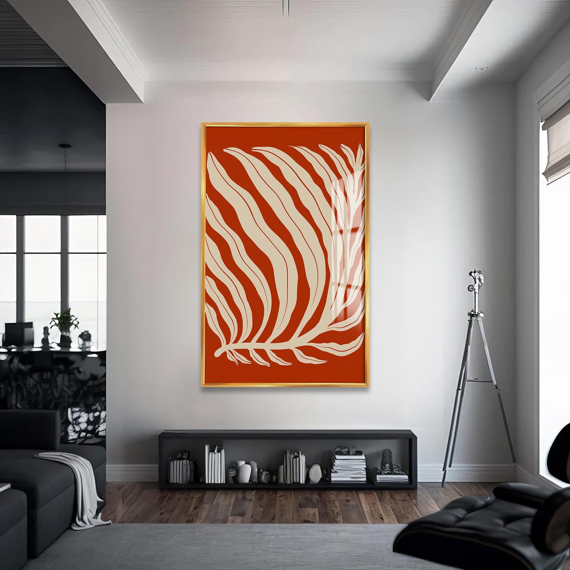 Artronauts Glass Print S | 72x46 cm | 28.3"x18.1" / Gold Rust Palm Flow– Bohemian Tempered Glass Wall Art