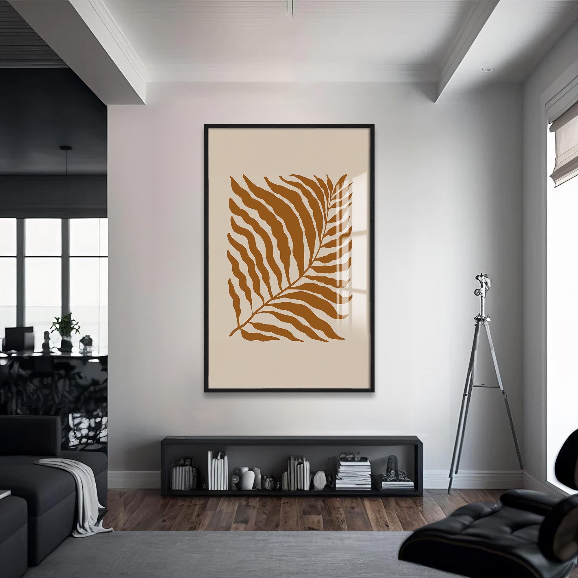 Artronauts Glass Print S | 72x46 cm | 28.3"x18.1" / Black Sand Fern Silhouette– Bohemian Tempered Glass Wall Art