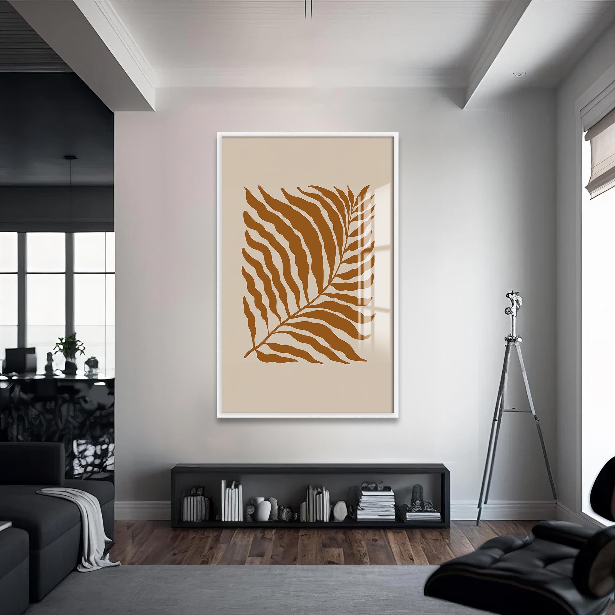 Artronauts Glass Print S | 72x46 cm | 28.3"x18.1" / White Sand Fern Silhouette– Bohemian Tempered Glass Wall Art