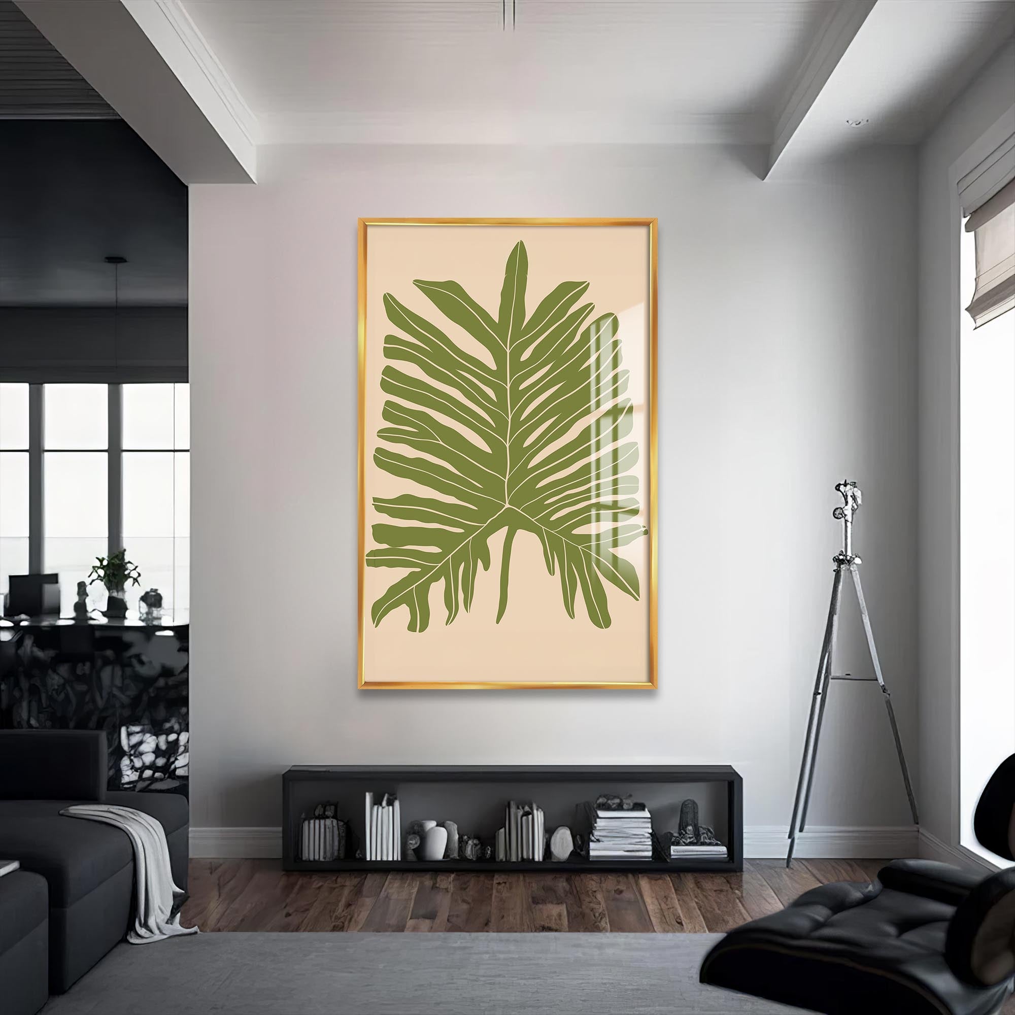 Artronauts Glass Print S | 72x46 cm | 28.3"x18.1" / Gold Green Fern Balance– Bohemian Tempered Glass Wall Art