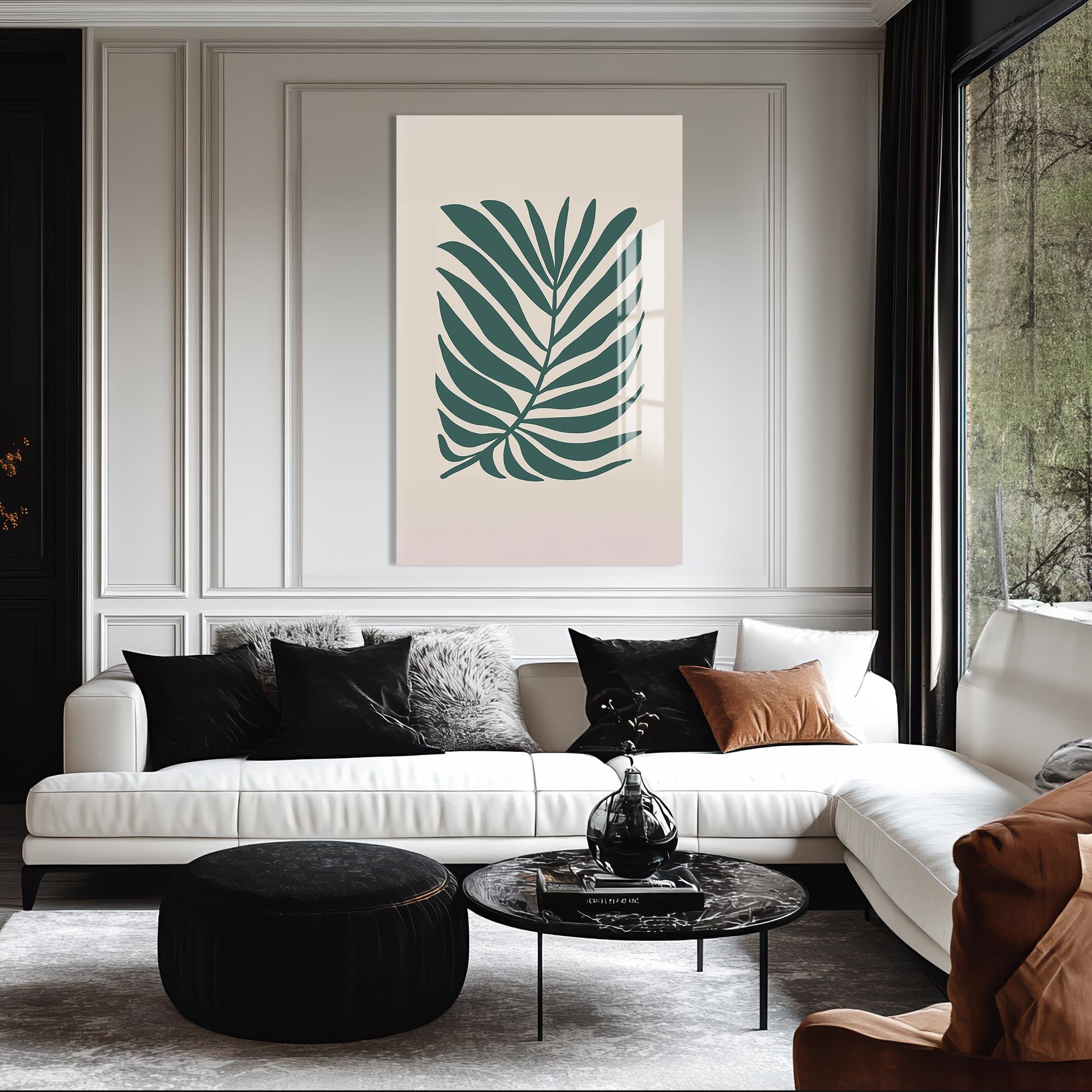 Teal Palm Grace– Bohemian Tempered Glass Wall Art