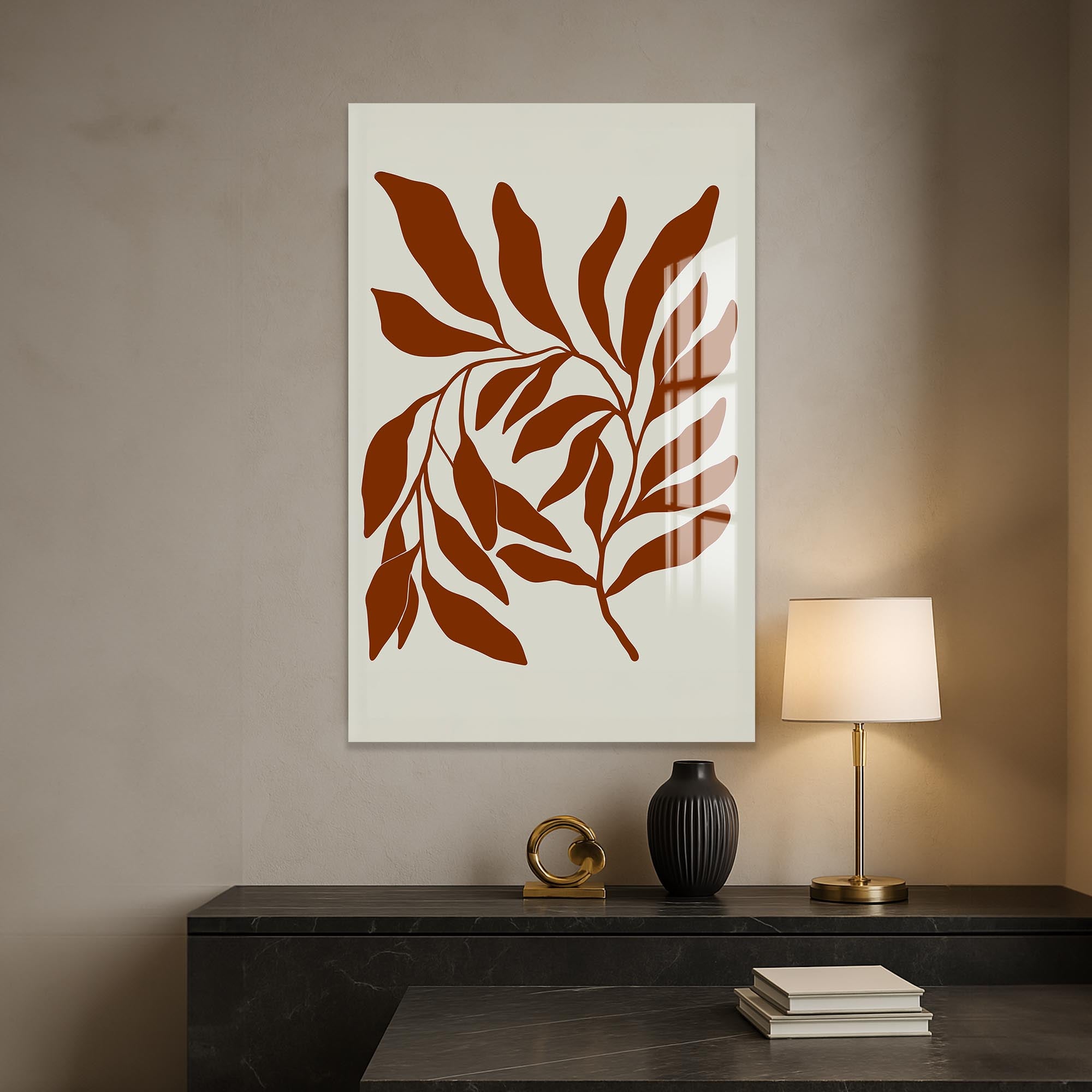 Terracotta Branches– Bohemian Tempered Glass Wall Art