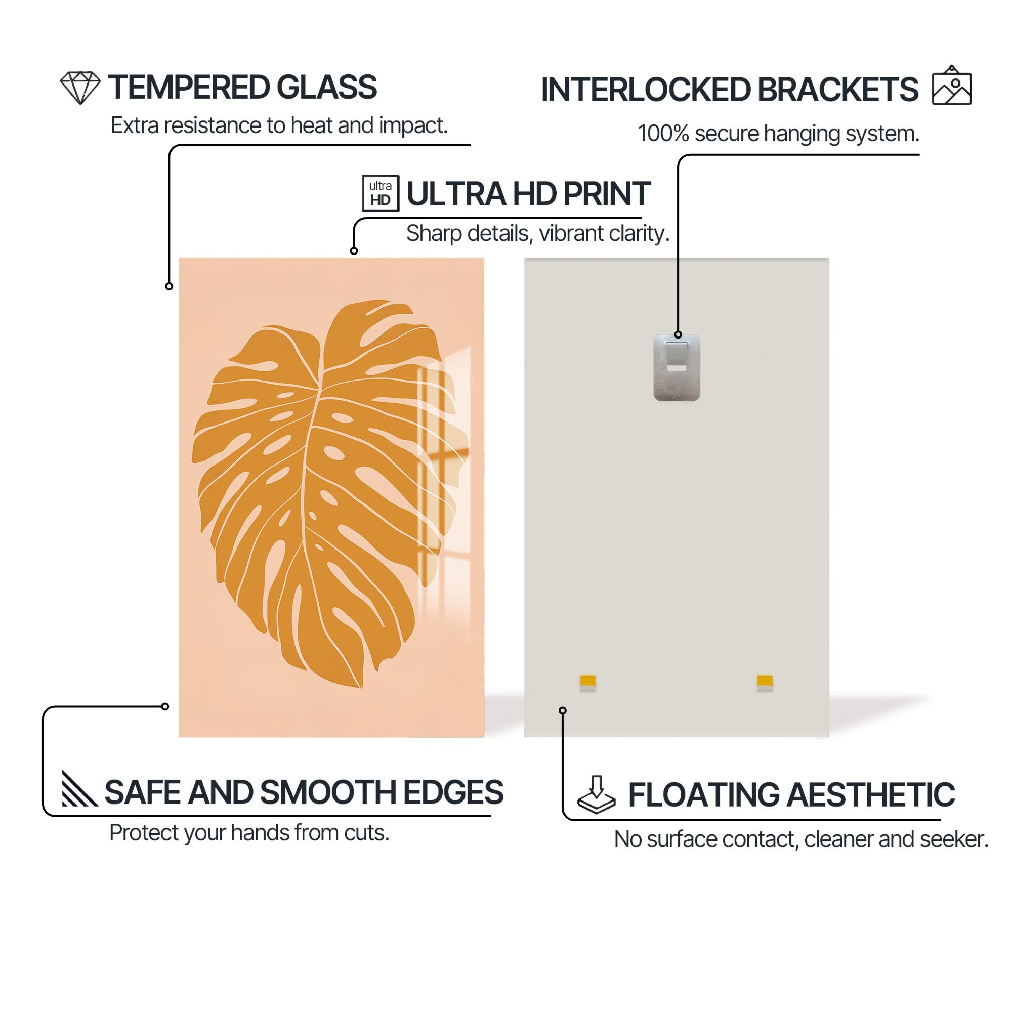 Artronauts Glass Print Golden Monstera– Bohemian Tempered Glass Wall Art