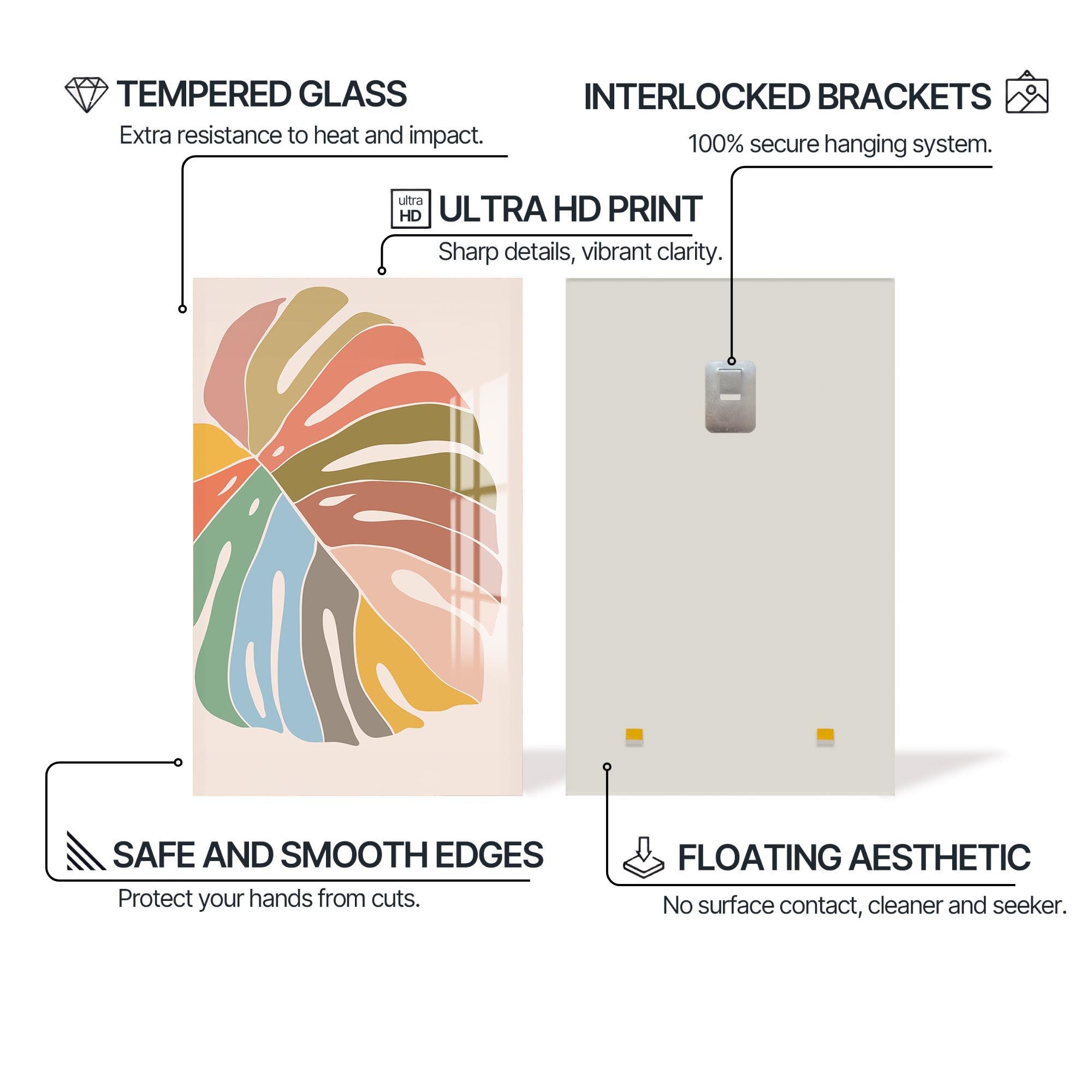 Artronauts Glass Print Multitone Monstera– Bohemian Tempered Glass Wall Art