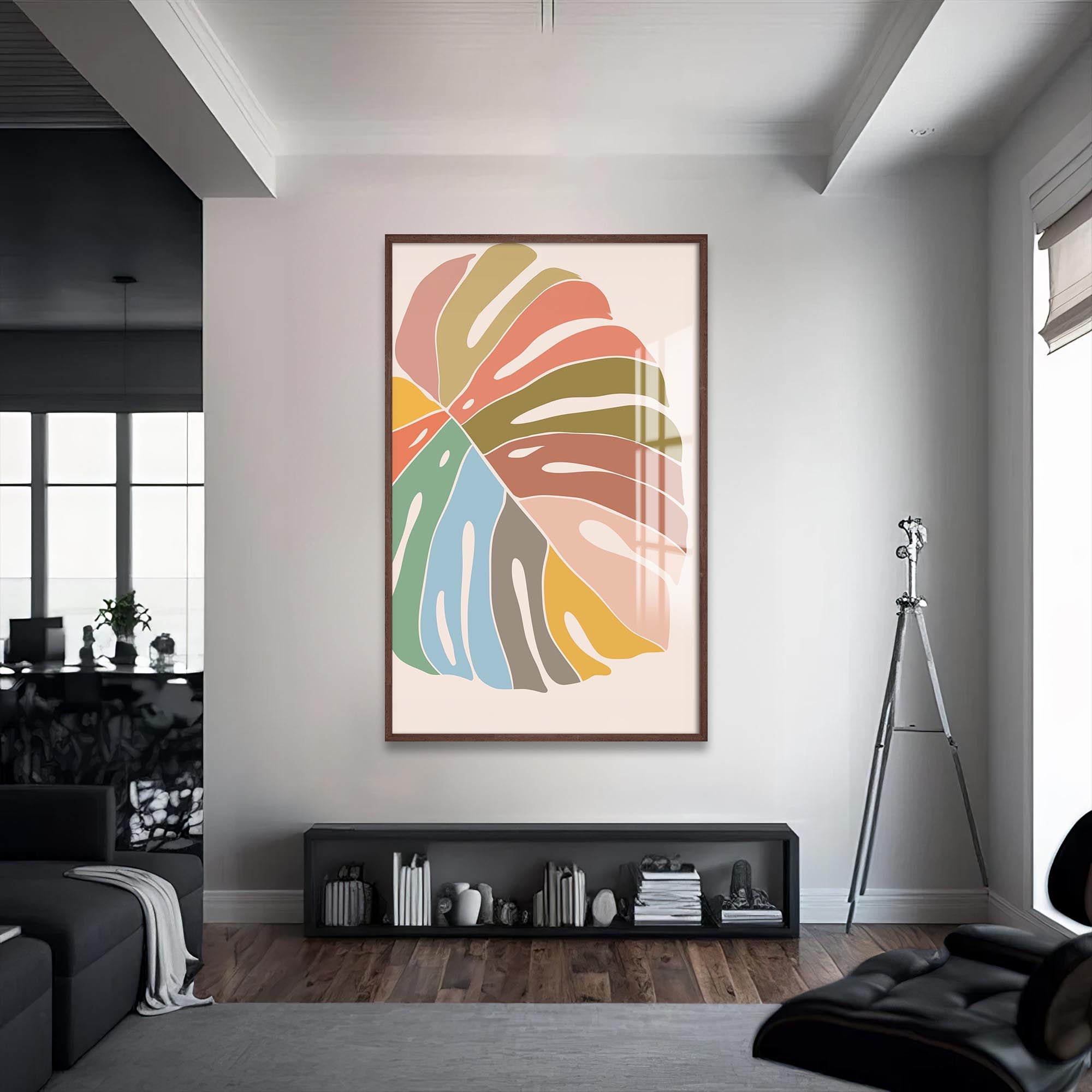 Artronauts Glass Print S | 72x46 cm | 28.3"x18.1" / Walnut Multitone Monstera– Bohemian Tempered Glass Wall Art