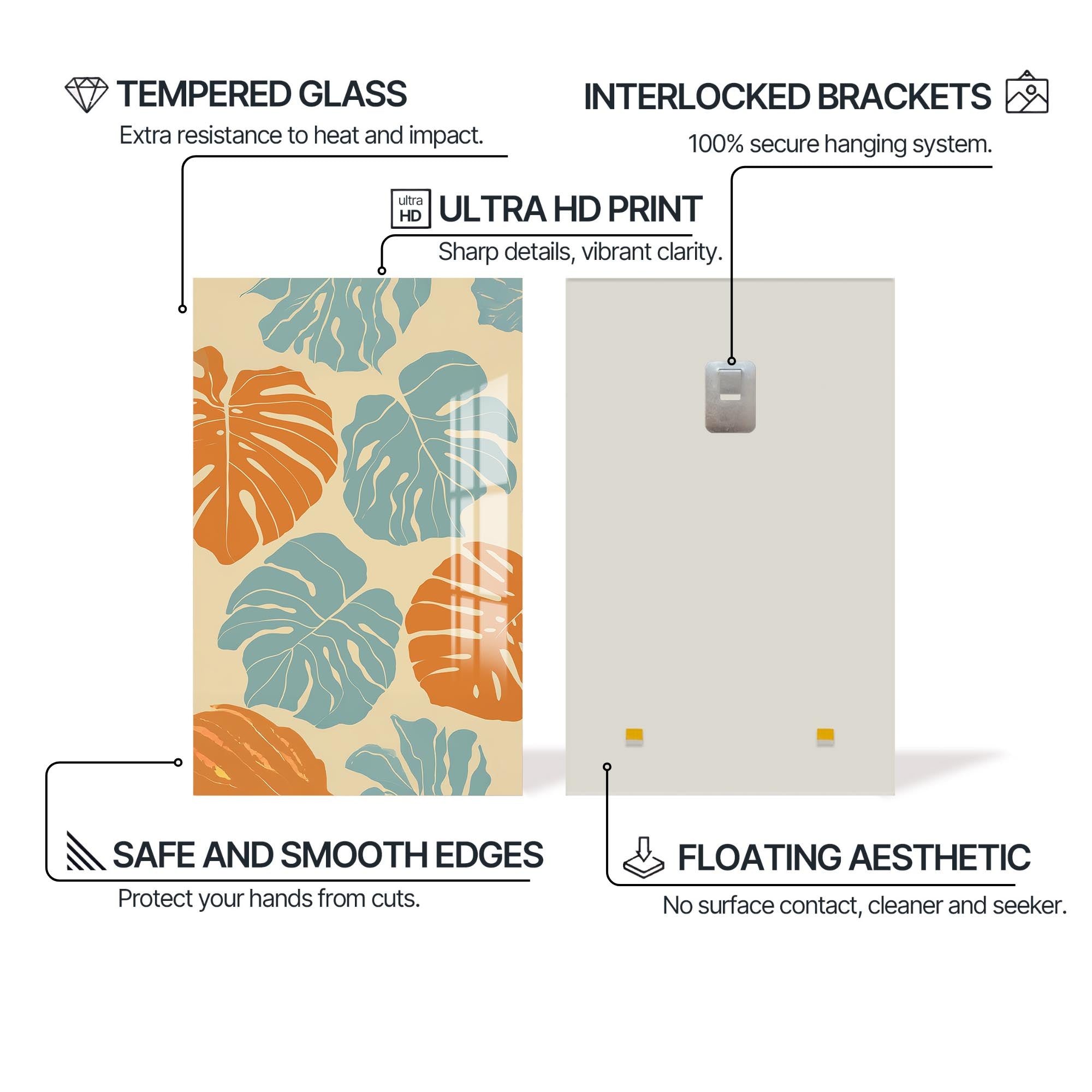 Coastal Monstera– Bohemian Tempered Glass Wall Art