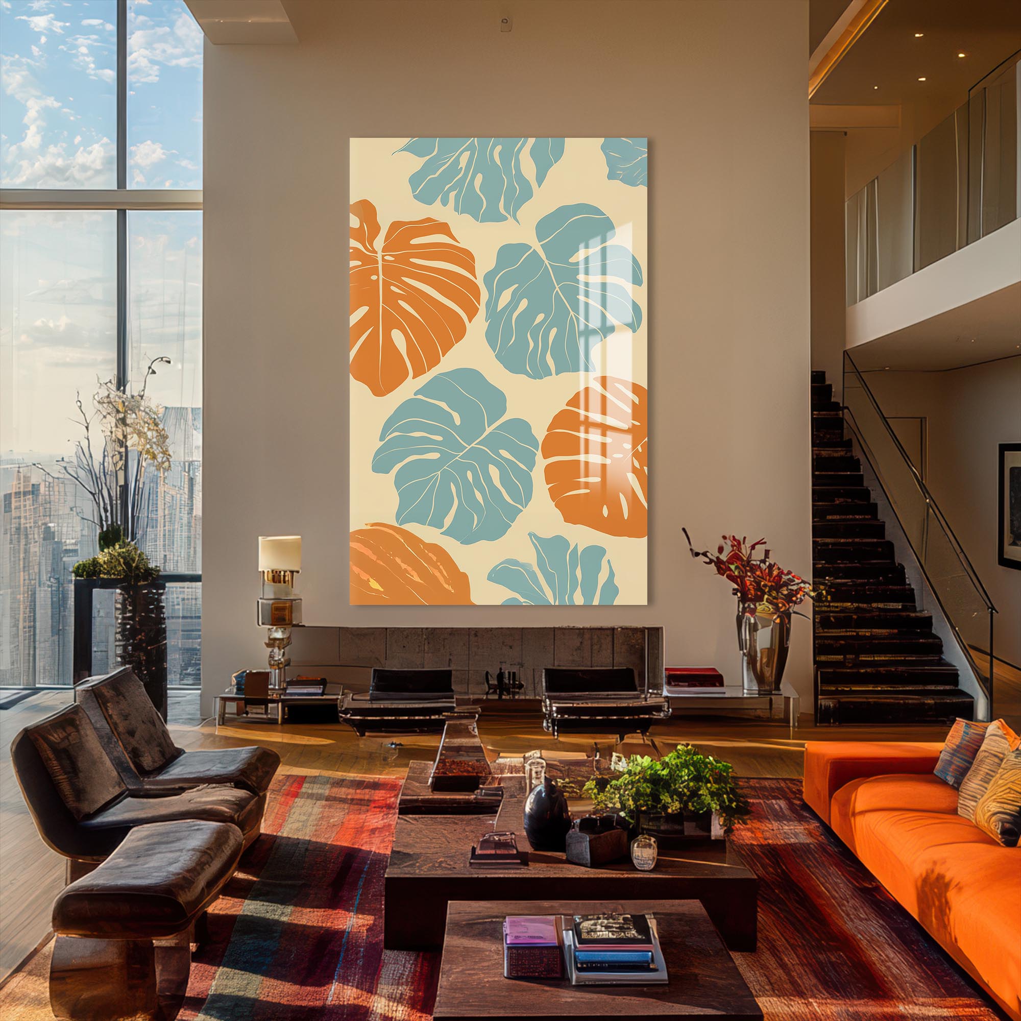 Coastal Monstera– Bohemian Tempered Glass Wall Art