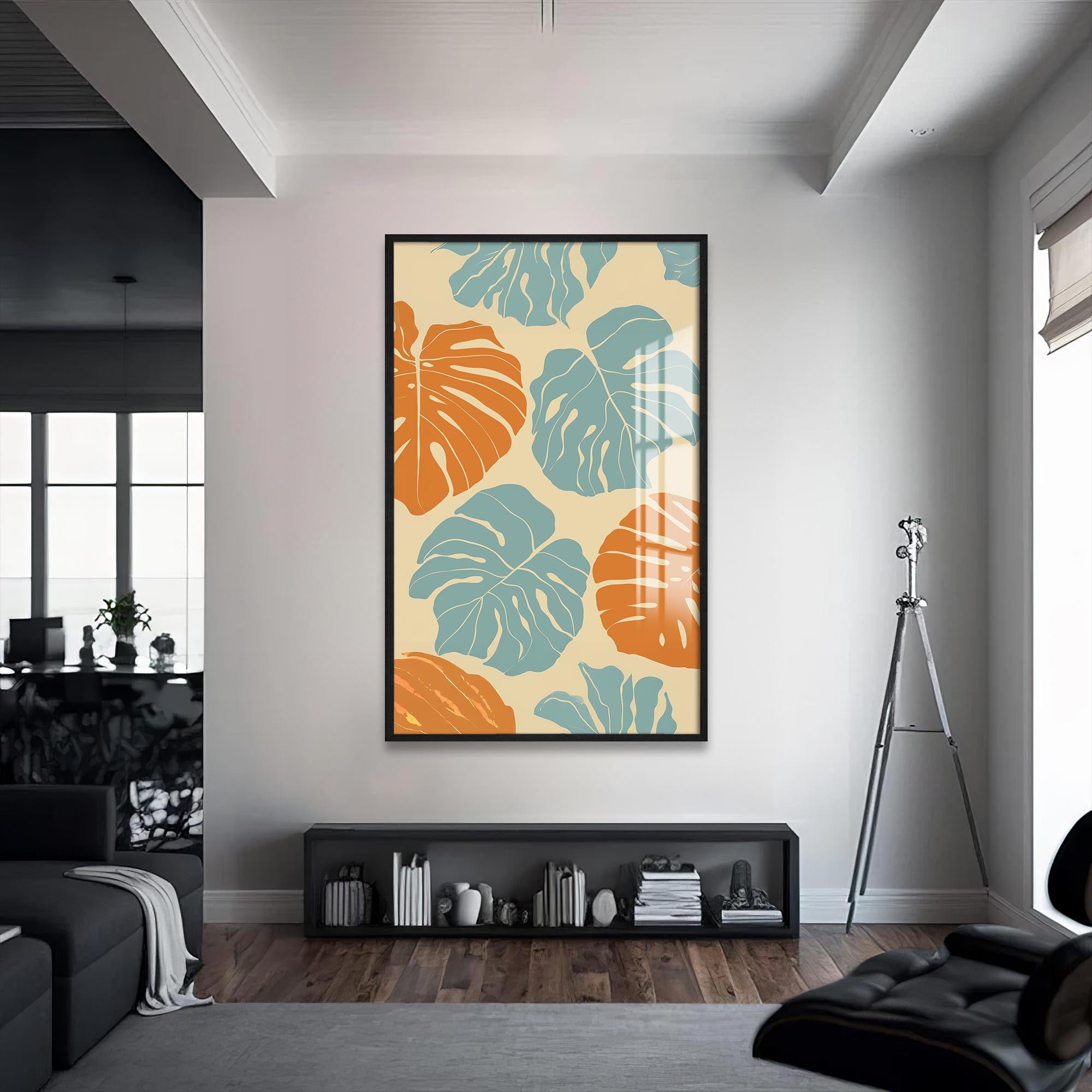 Artronauts Glass Print S | 72x46 cm | 28.3"x18.1" / Black Coastal Monstera– Bohemian Tempered Glass Wall Art