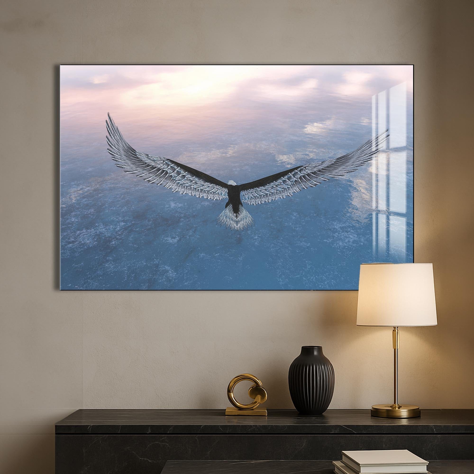Artronauts Glass Print Soaring Eagle Above the Clouds – Animal Tempered Glass Wall Art