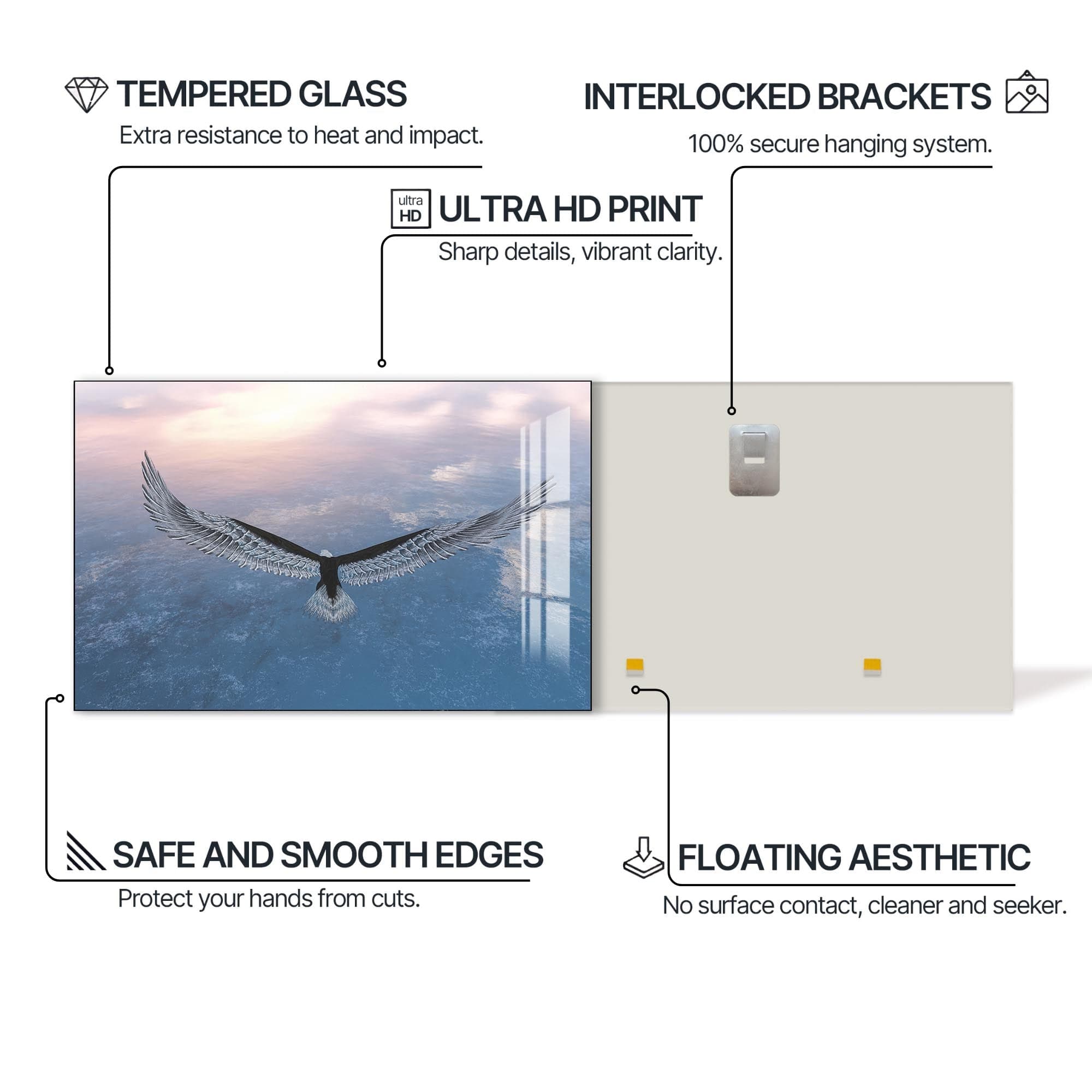 Artronauts Glass Print Soaring Eagle Above the Clouds – Animal Tempered Glass Wall Art