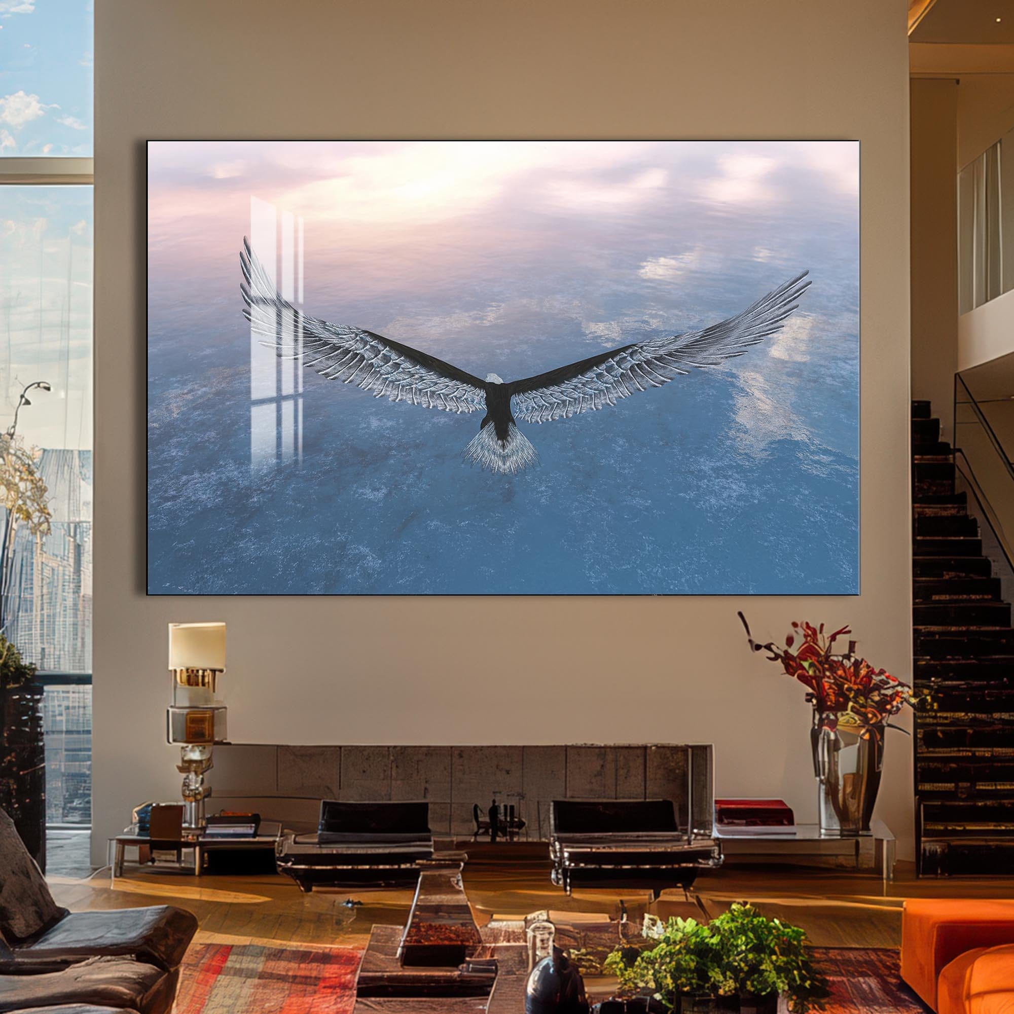 Artronauts Glass Print Soaring Eagle Above the Clouds – Animal Tempered Glass Wall Art