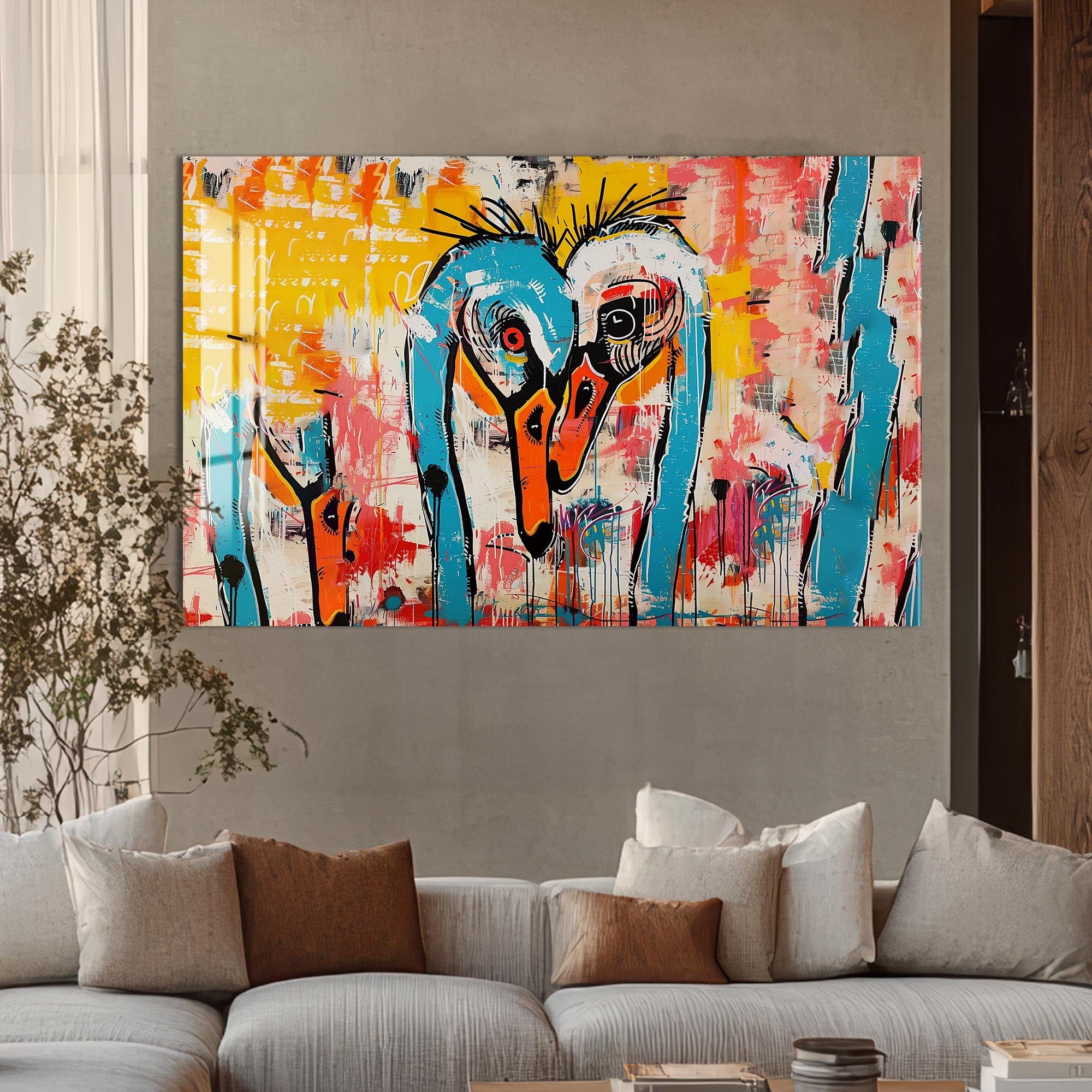 Artronauts Glass Print Abstract Crane Duo – Animal Tempered Glass Wall Art