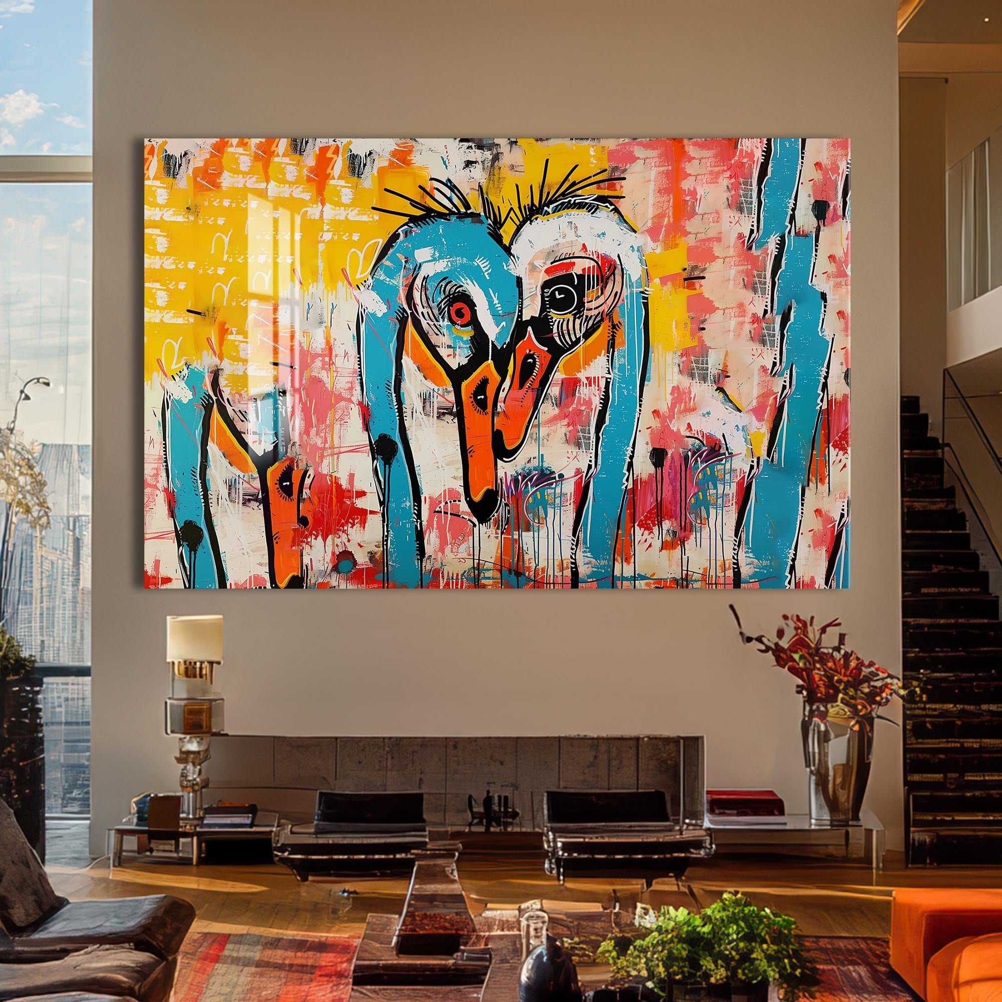 Artronauts Glass Print Abstract Crane Duo – Animal Tempered Glass Wall Art