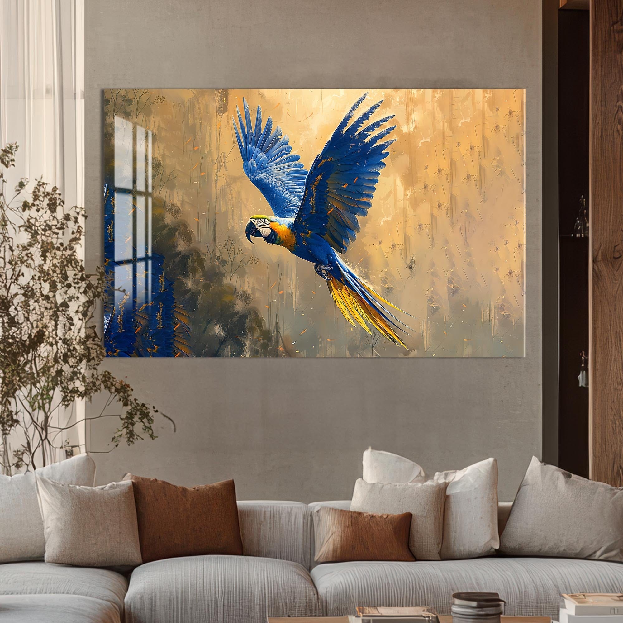 Artronauts Glass Print Blue Macaw in Flight – Animal Tempered Glass Wall Art