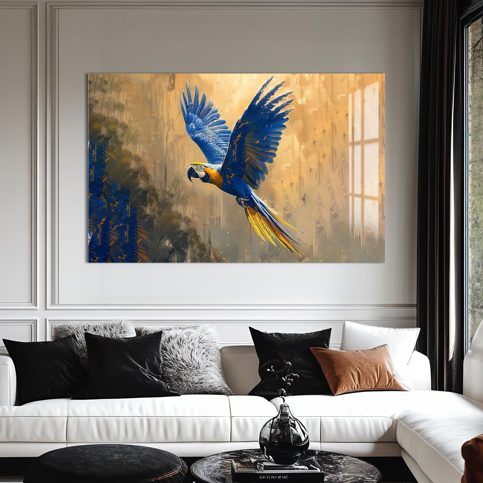 Artronauts Glass Print Blue Macaw in Flight – Animal Tempered Glass Wall Art