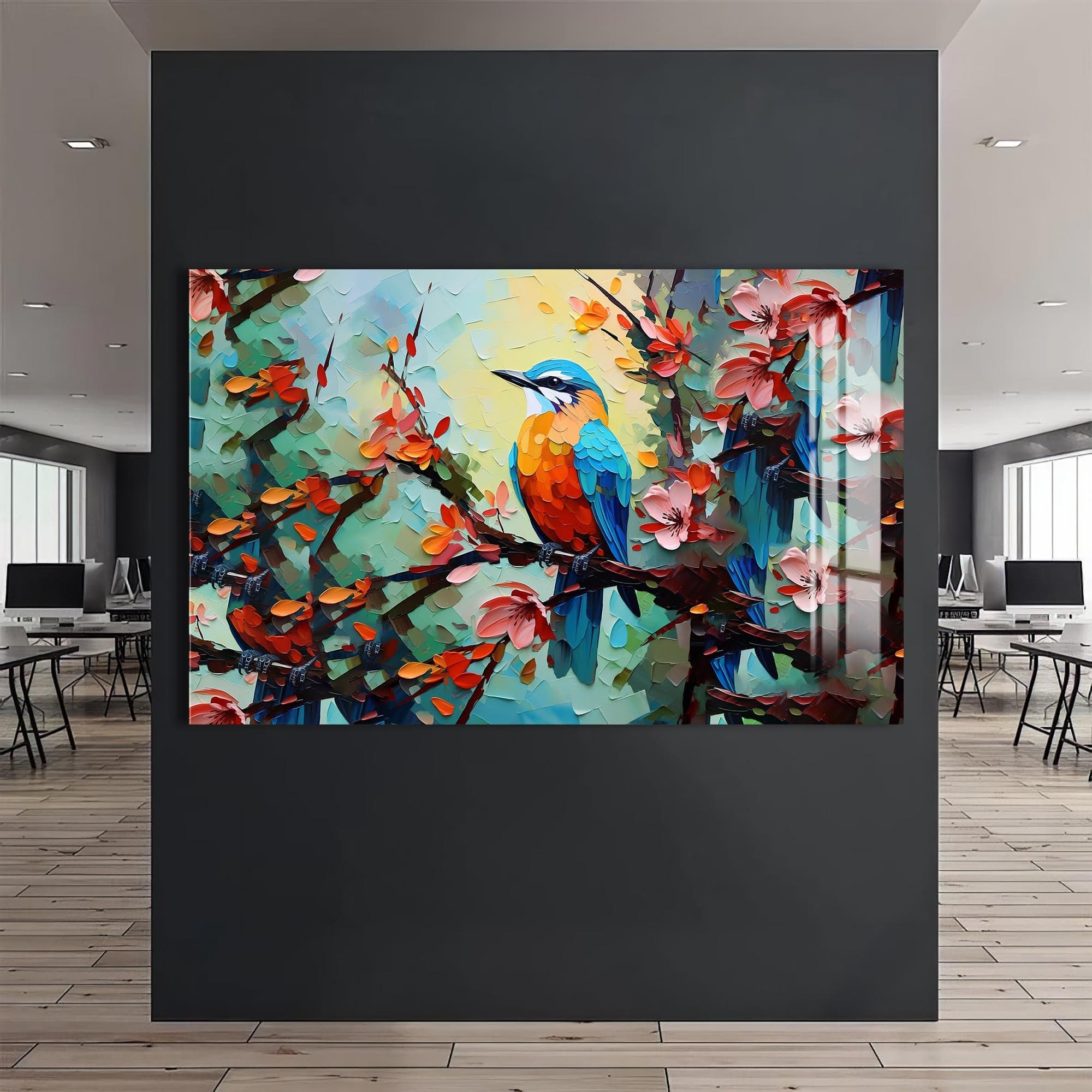 Artronauts Glass Print Colorful Spring Bird – Animal Tempered Glass Wall Art