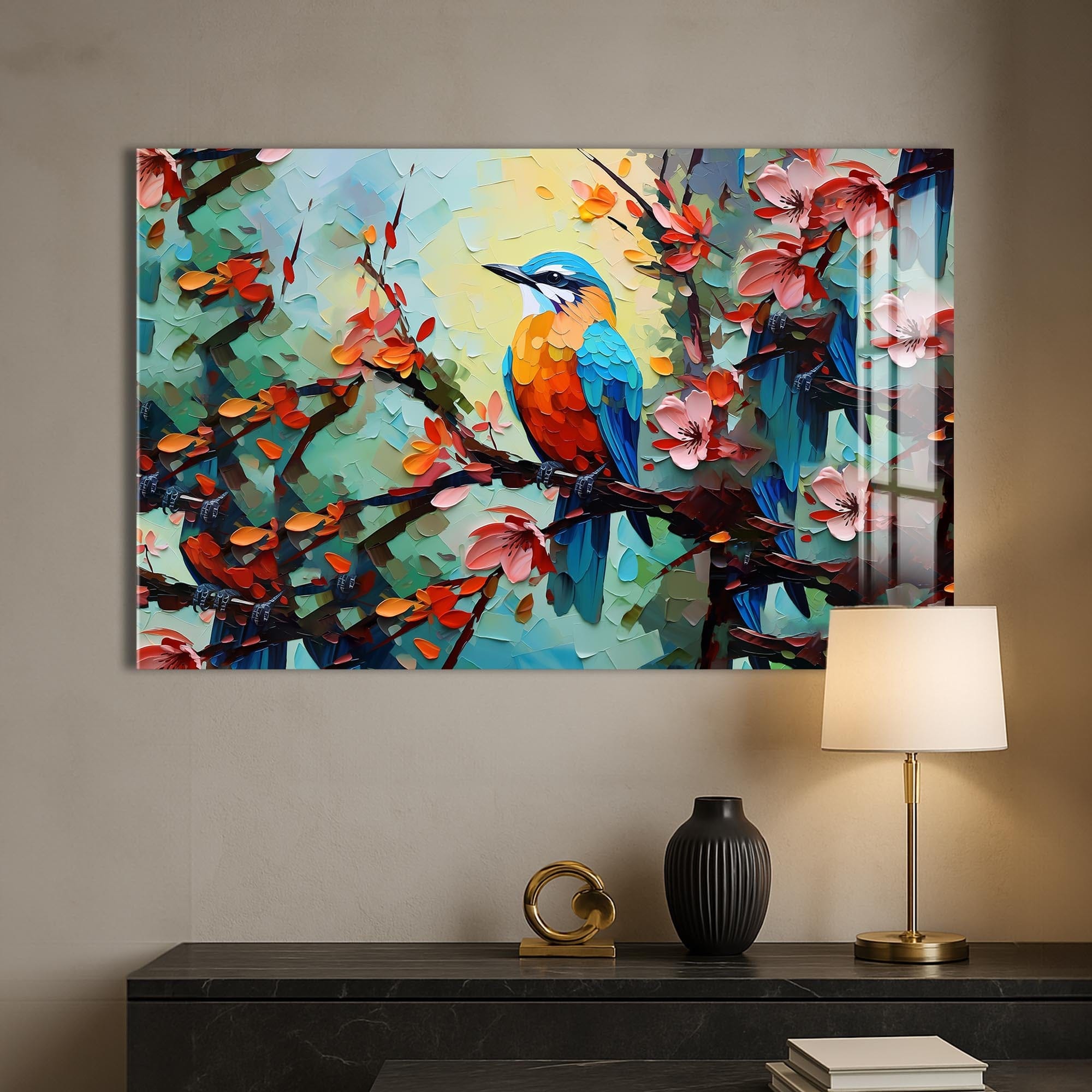 Artronauts Glass Print Colorful Spring Bird – Animal Tempered Glass Wall Art