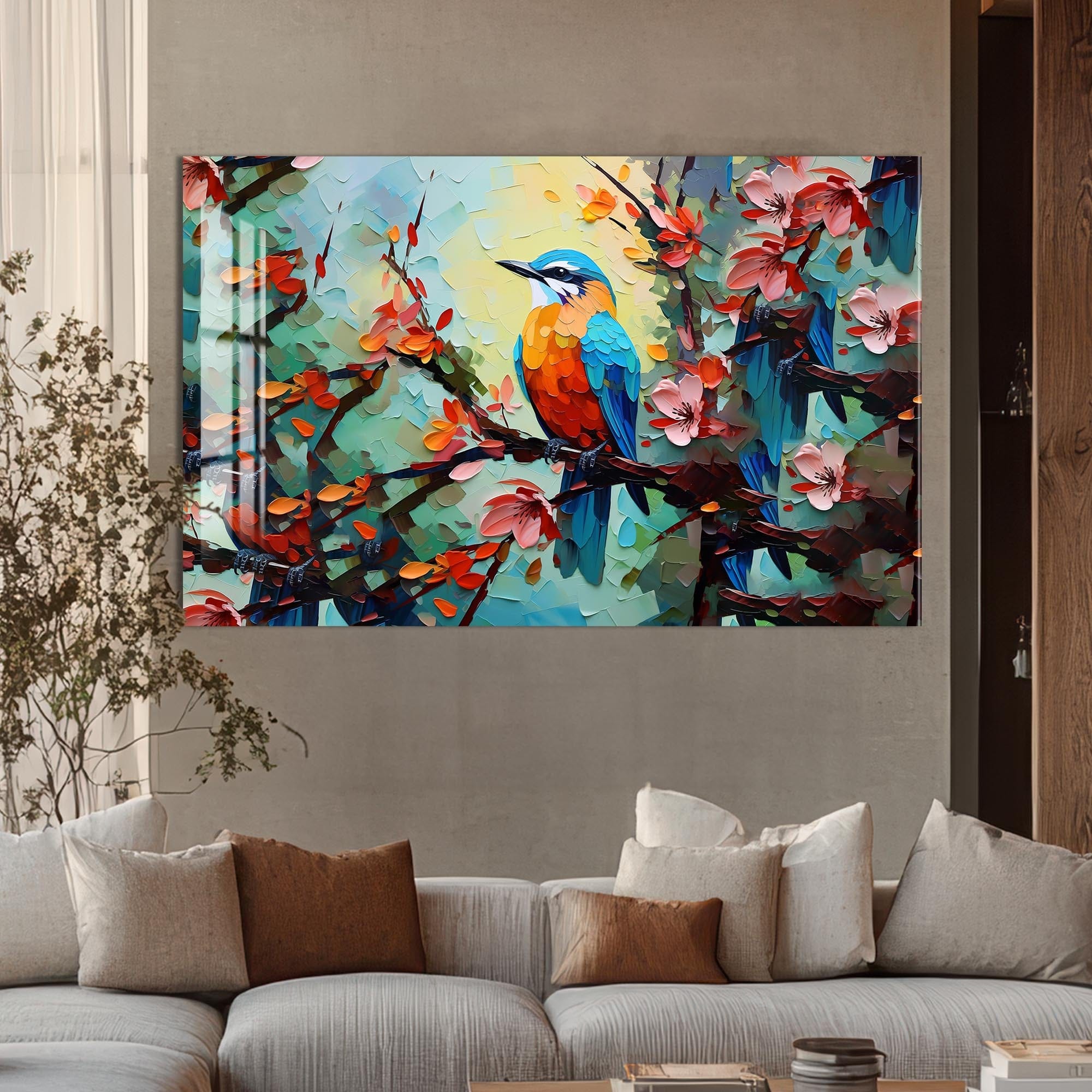 Artronauts Glass Print Colorful Spring Bird – Animal Tempered Glass Wall Art
