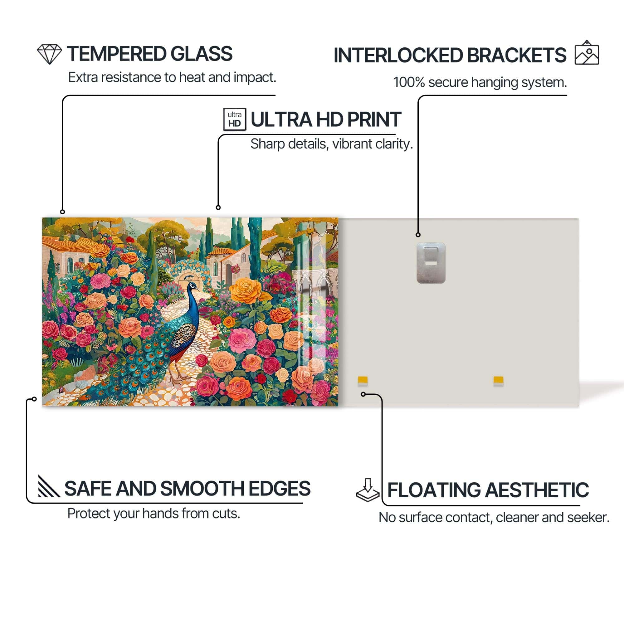 Artronauts Glass Print Garden Peacock – Animal Tempered Glass Wall Art