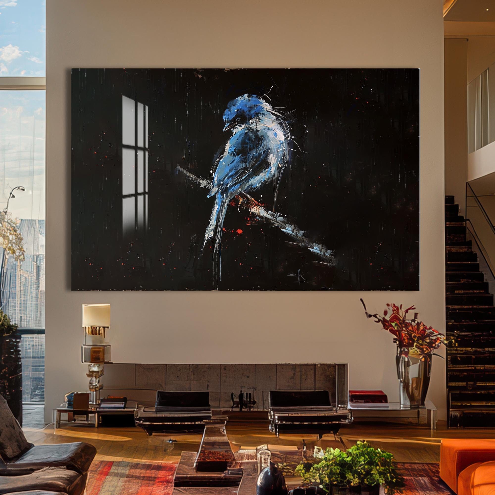 Artronauts Glass Print Blue Abstract Bird – Animal Tempered Glass Wall Art