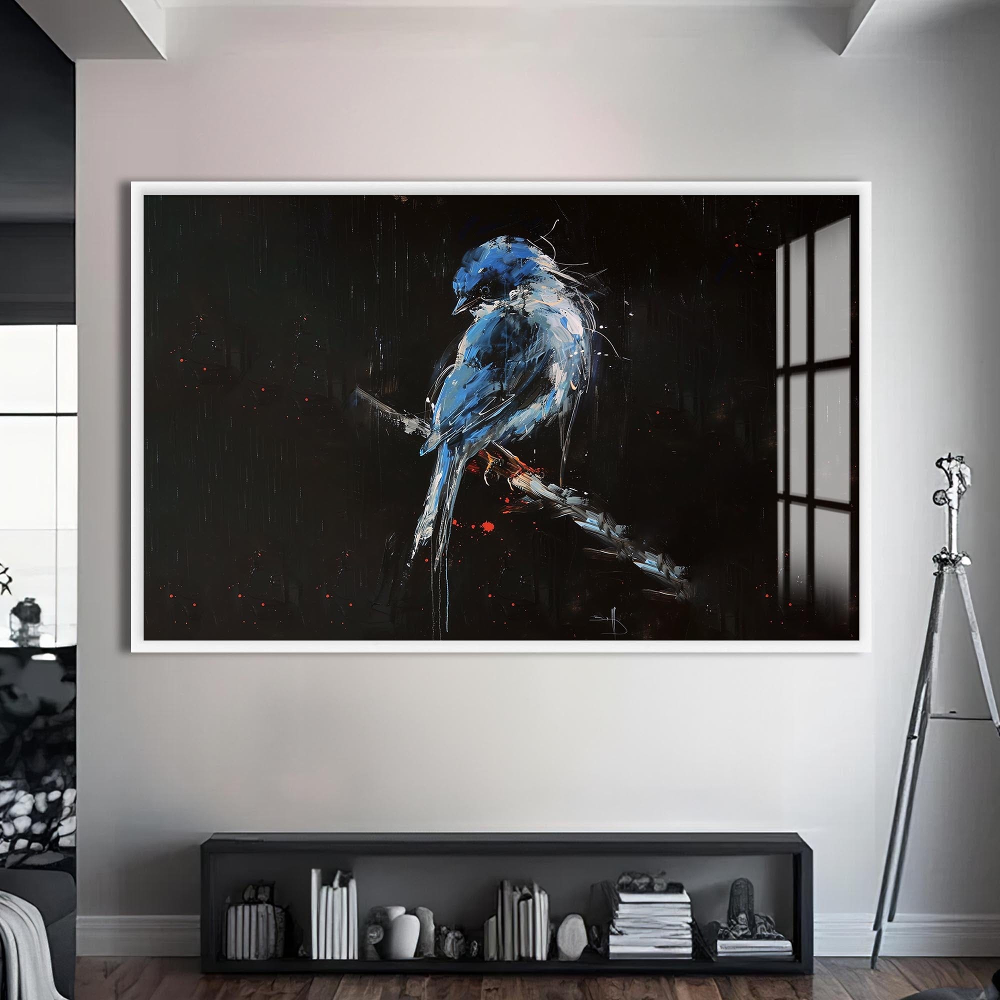 Artronauts Glass Print S | 72x46 cm | 28.3"x18.1" / White Blue Abstract Bird – Animal Tempered Glass Wall Art
