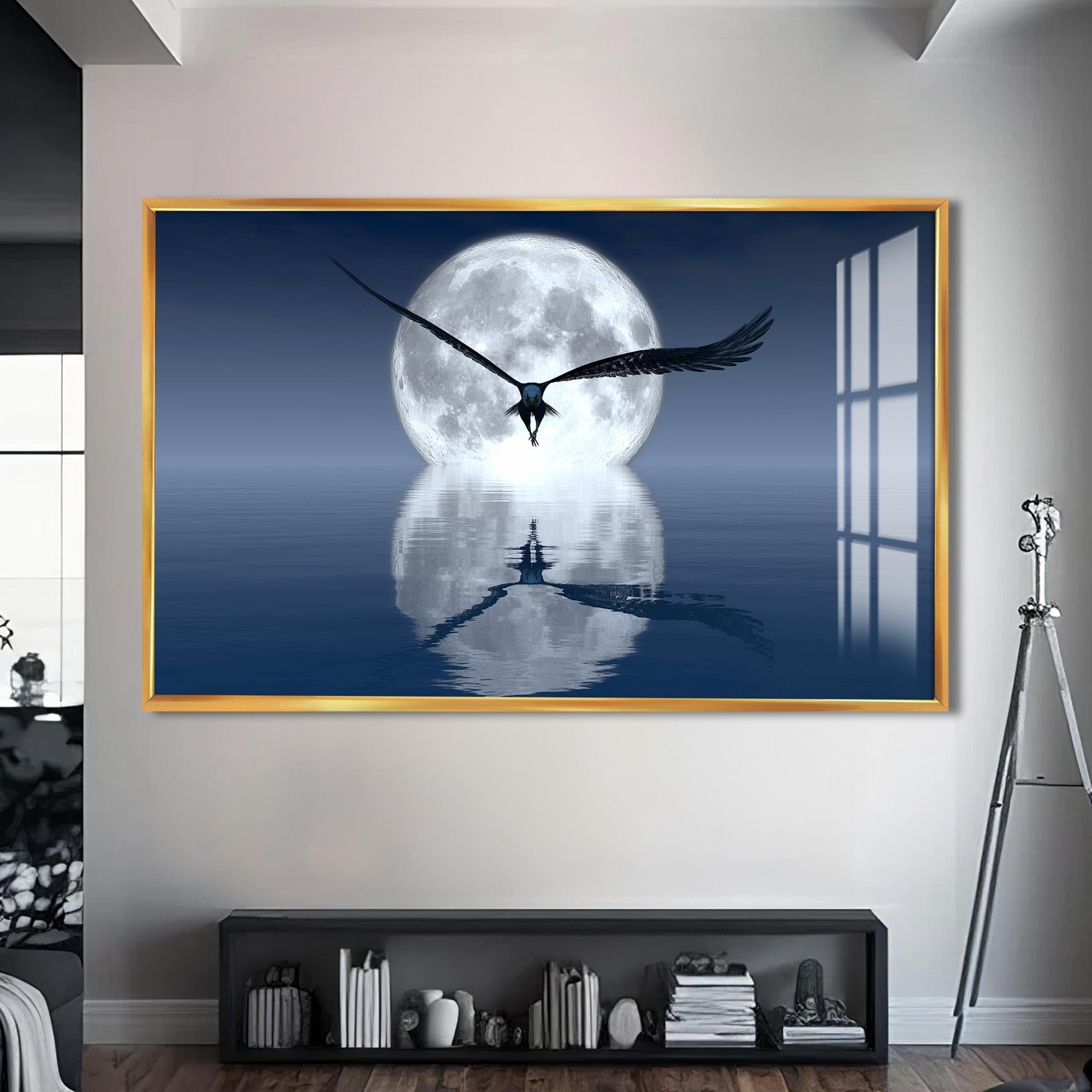 Artronauts Glass Print S | 72x46 cm | 28.3"x18.1" / Gold Moon Flight – Animal Tempered Glass Wall Art