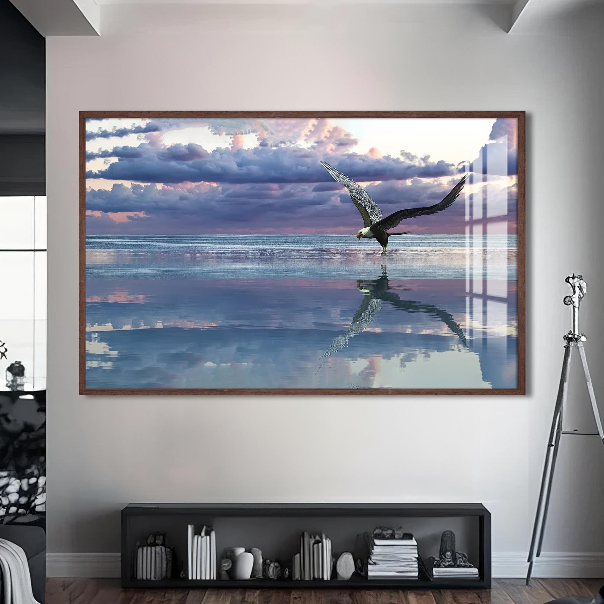 Artronauts Glass Print S | 72x46 cm | 28.3"x18.1" / Walnut Sunset Flight – Animal Tempered Glass Wall Art