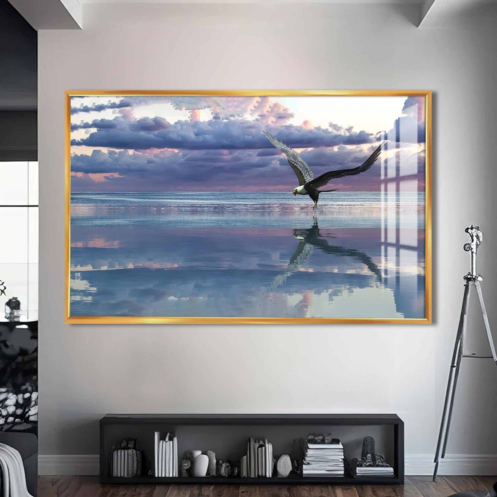 Artronauts Glass Print S | 72x46 cm | 28.3"x18.1" / Gold Sunset Flight – Animal Tempered Glass Wall Art