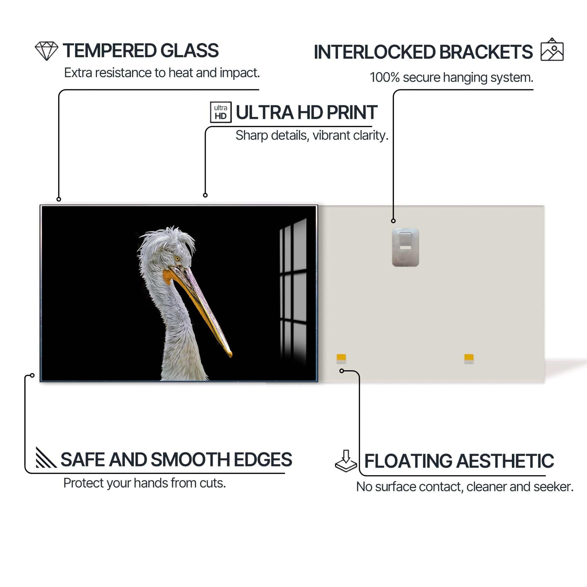 Artronauts Glass Print Striking Pelican Portrait – Animal Tempered Glass Wall Art