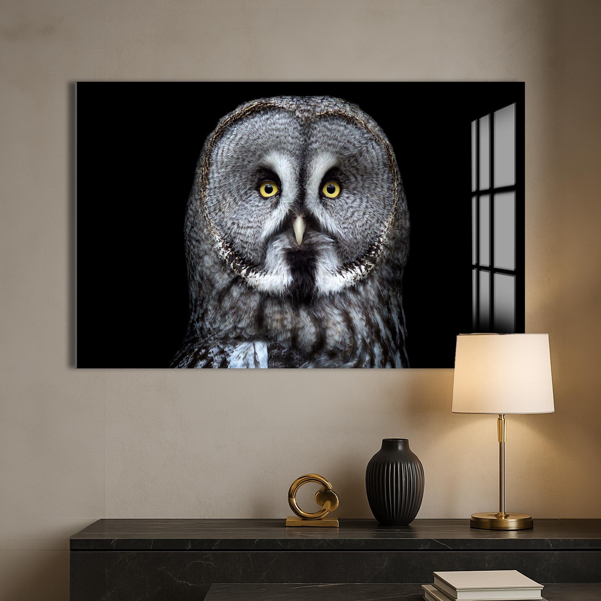 Artronauts Glass Print Grey Owl Close-Up – Animal Tempered Glass Wall Art