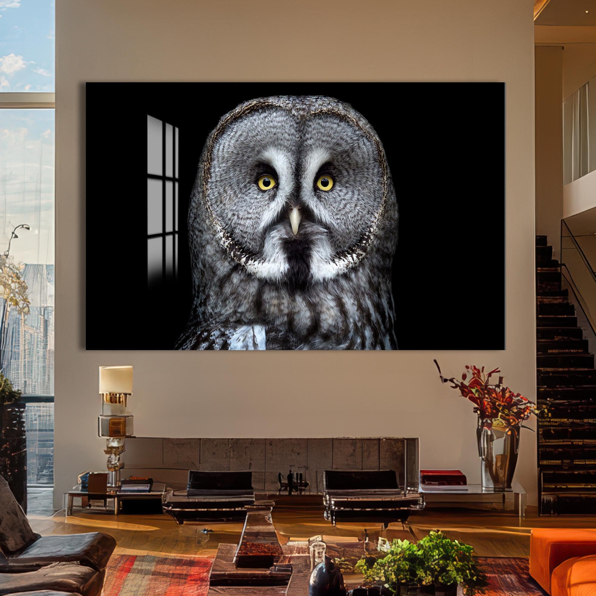 Artronauts Glass Print Grey Owl Close-Up – Animal Tempered Glass Wall Art