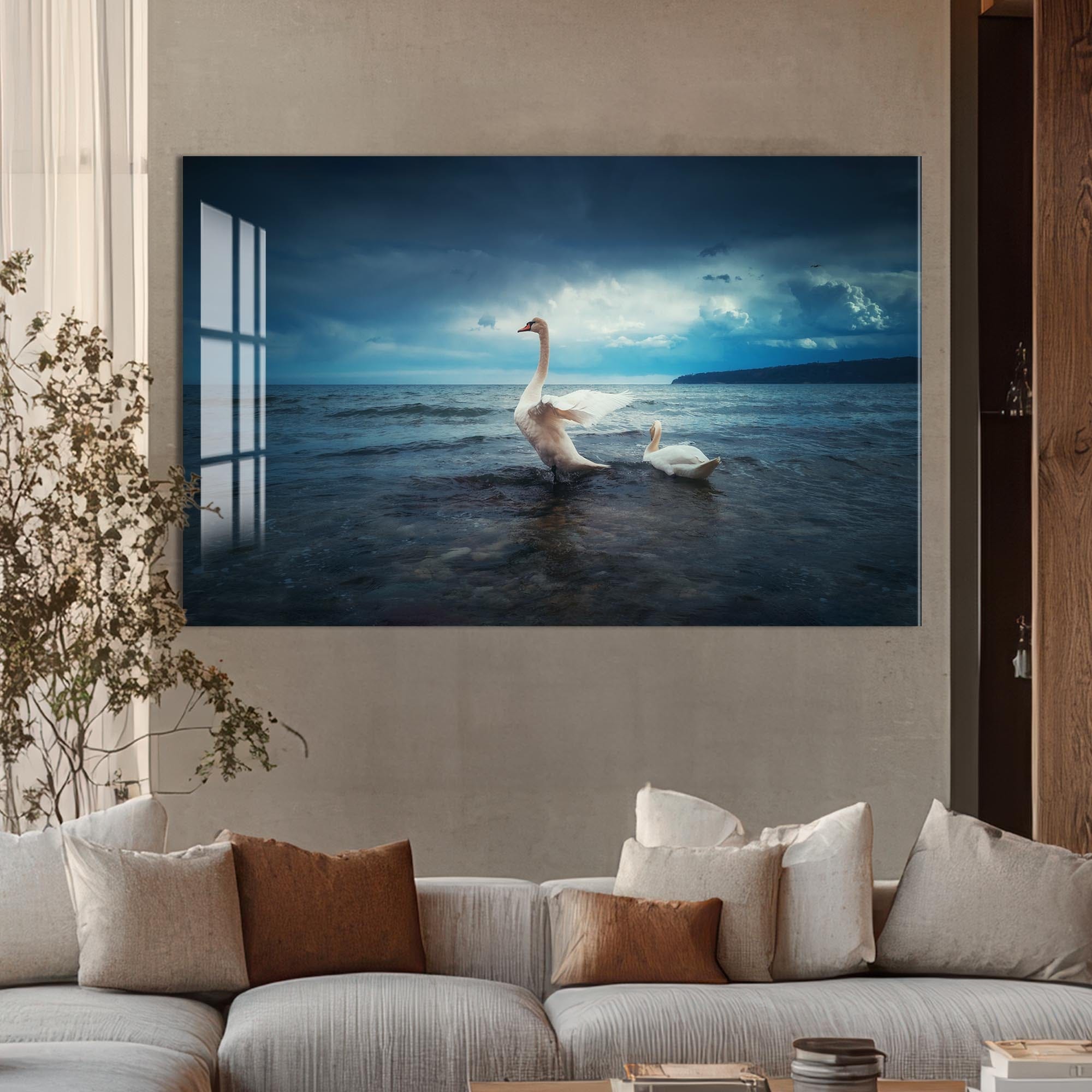 Artronauts Glass Print Swans at the Shoreline – Animal Tempered Glass Wall Art