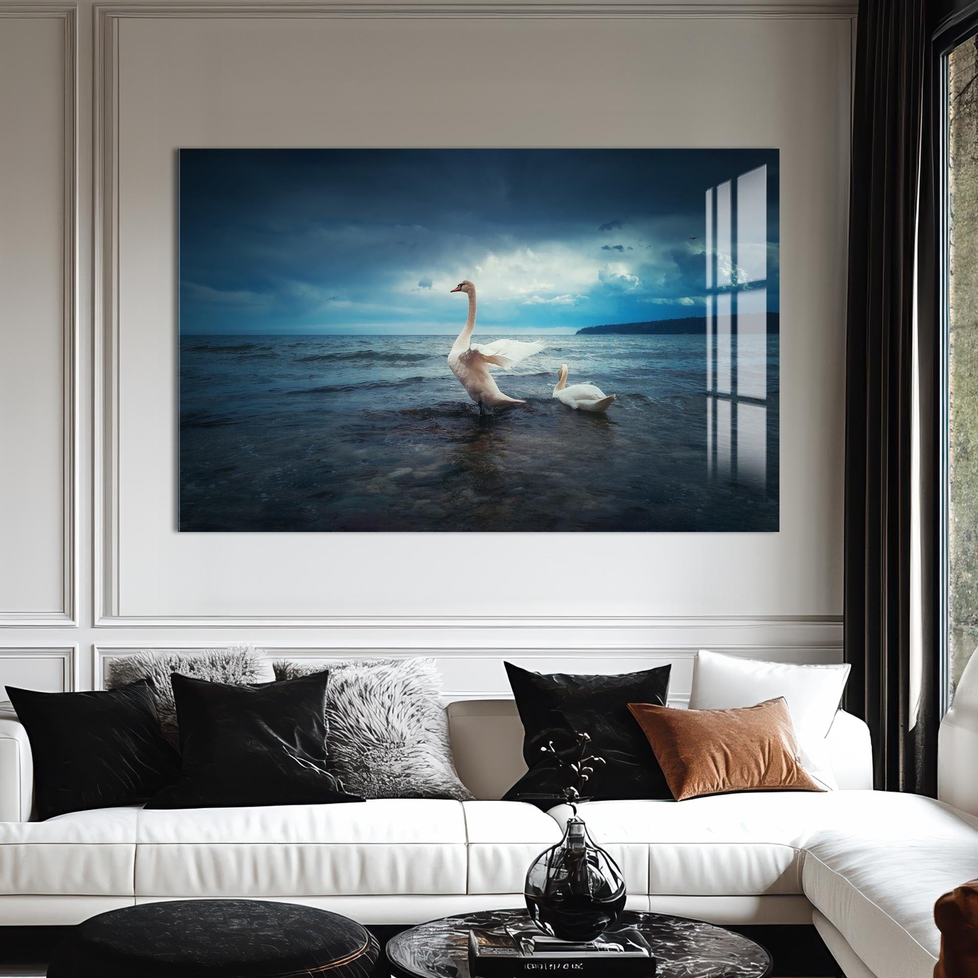 Artronauts Glass Print Swans at the Shoreline – Animal Tempered Glass Wall Art