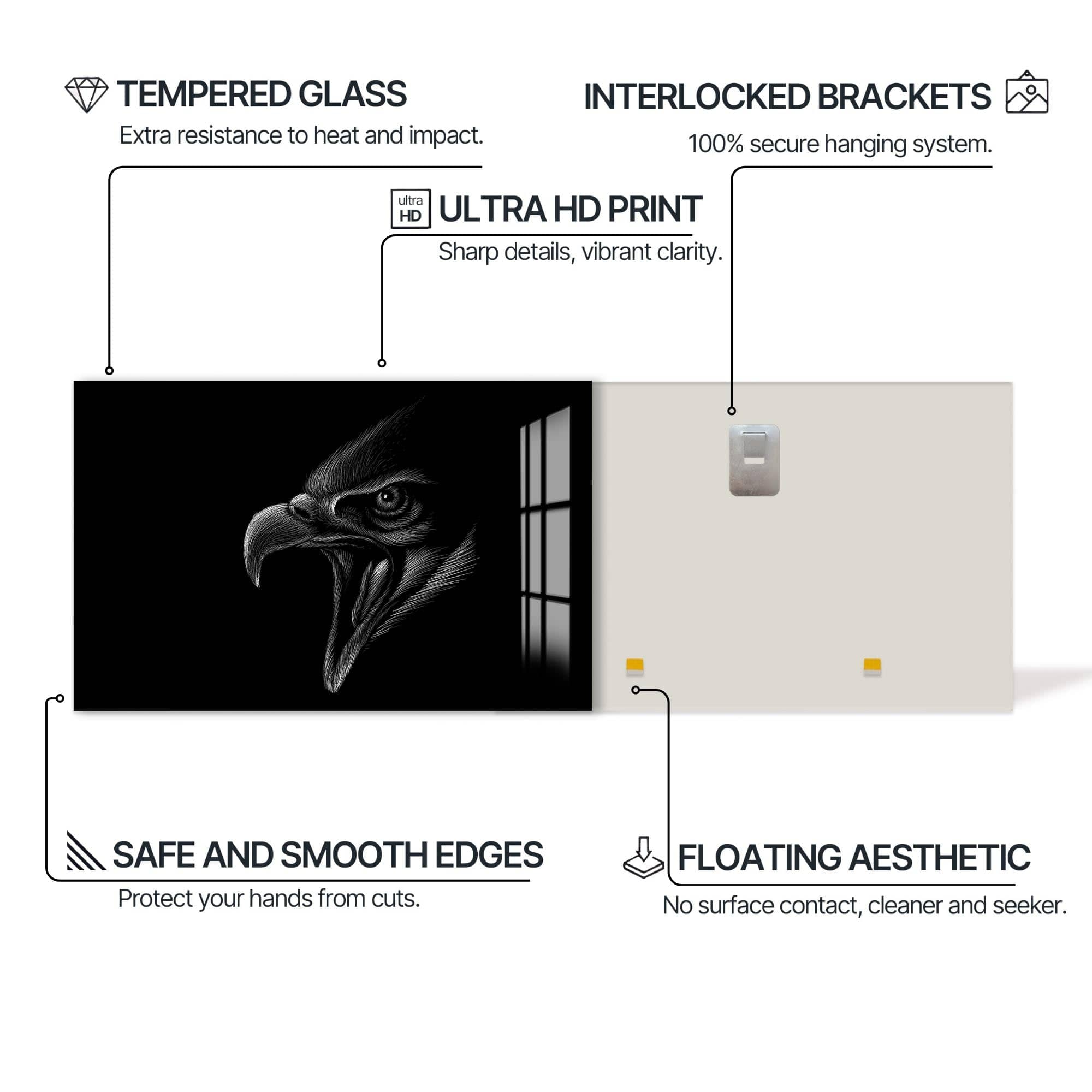 Artronauts Glass Print Screaming Eagle Sketch – Animal Tempered Glass Wall Art