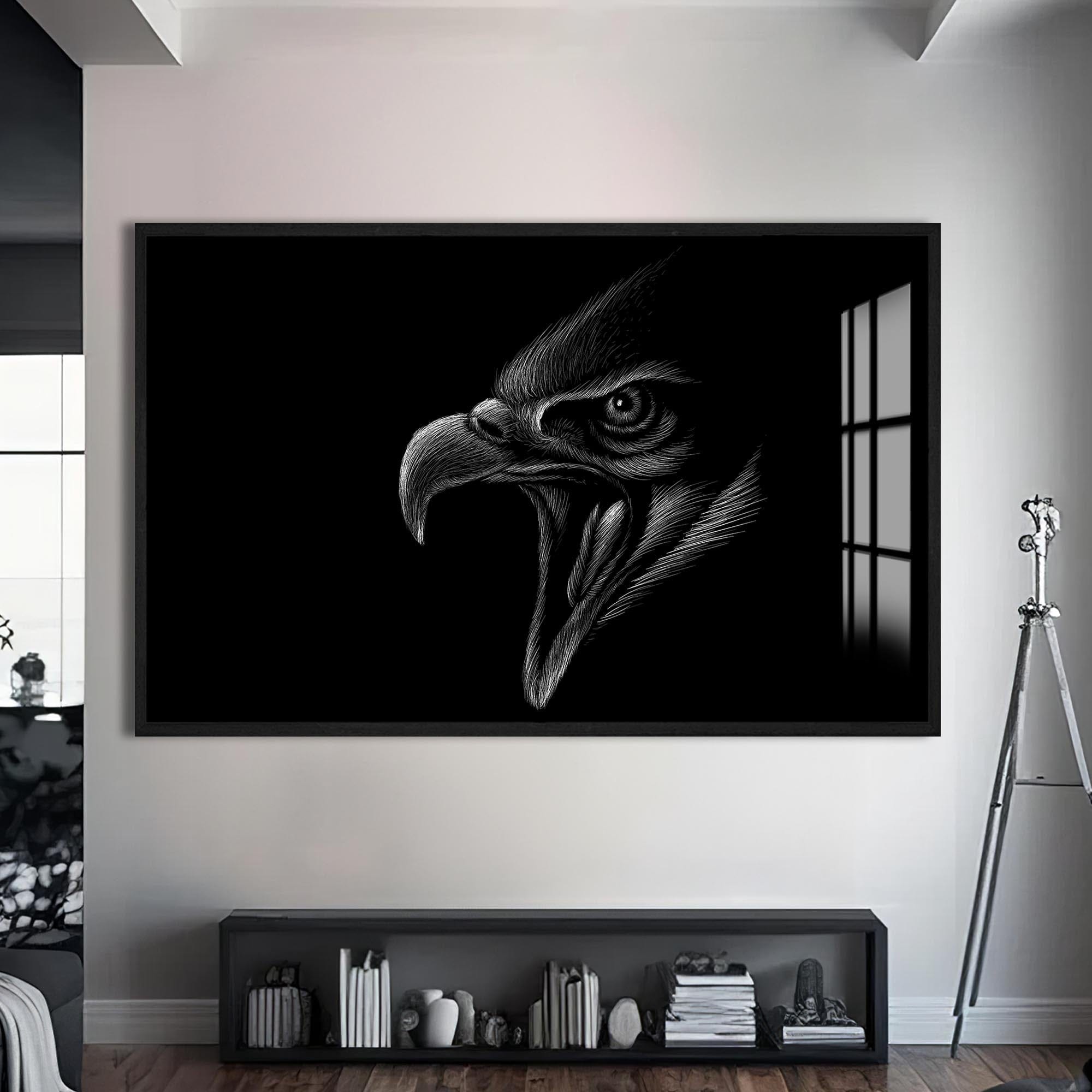 Artronauts Glass Print S | 72x46 cm | 28.3"x18.1" / Black Screaming Eagle Sketch – Animal Tempered Glass Wall Art