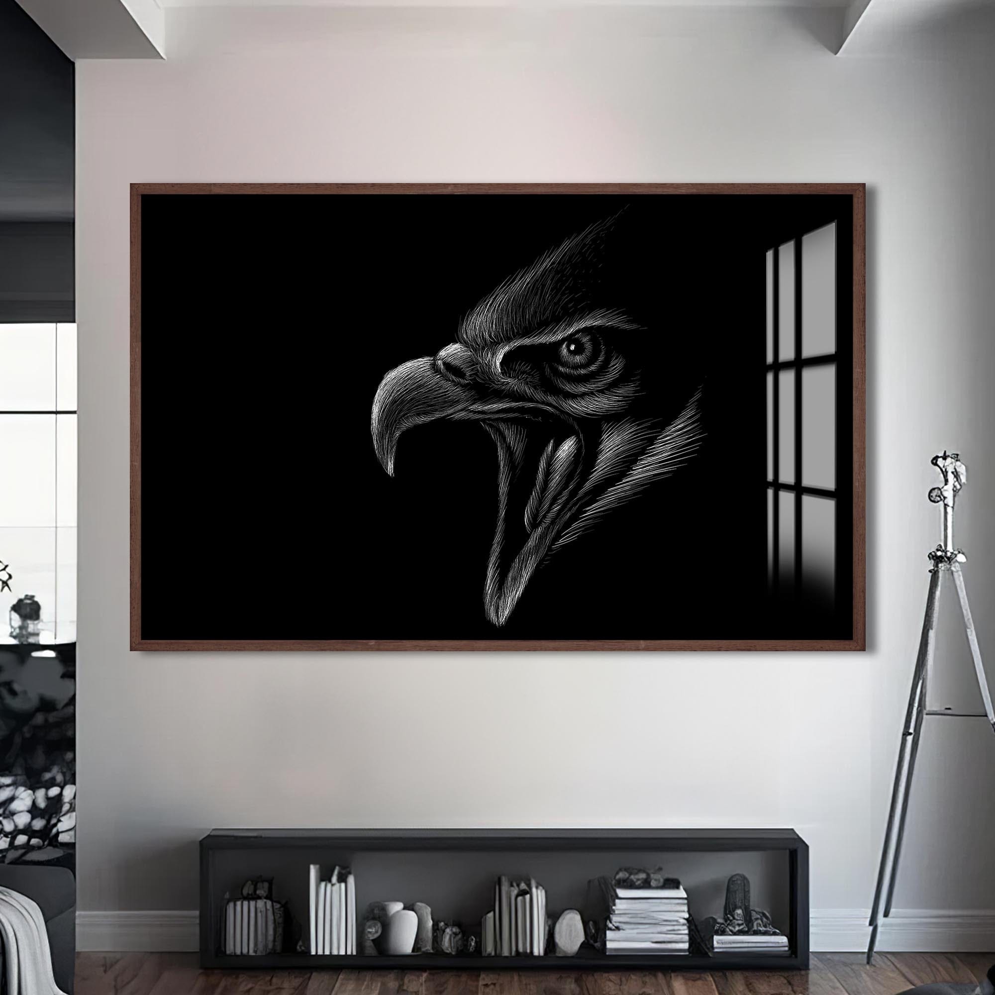 Artronauts Glass Print S | 72x46 cm | 28.3"x18.1" / Walnut Screaming Eagle Sketch – Animal Tempered Glass Wall Art