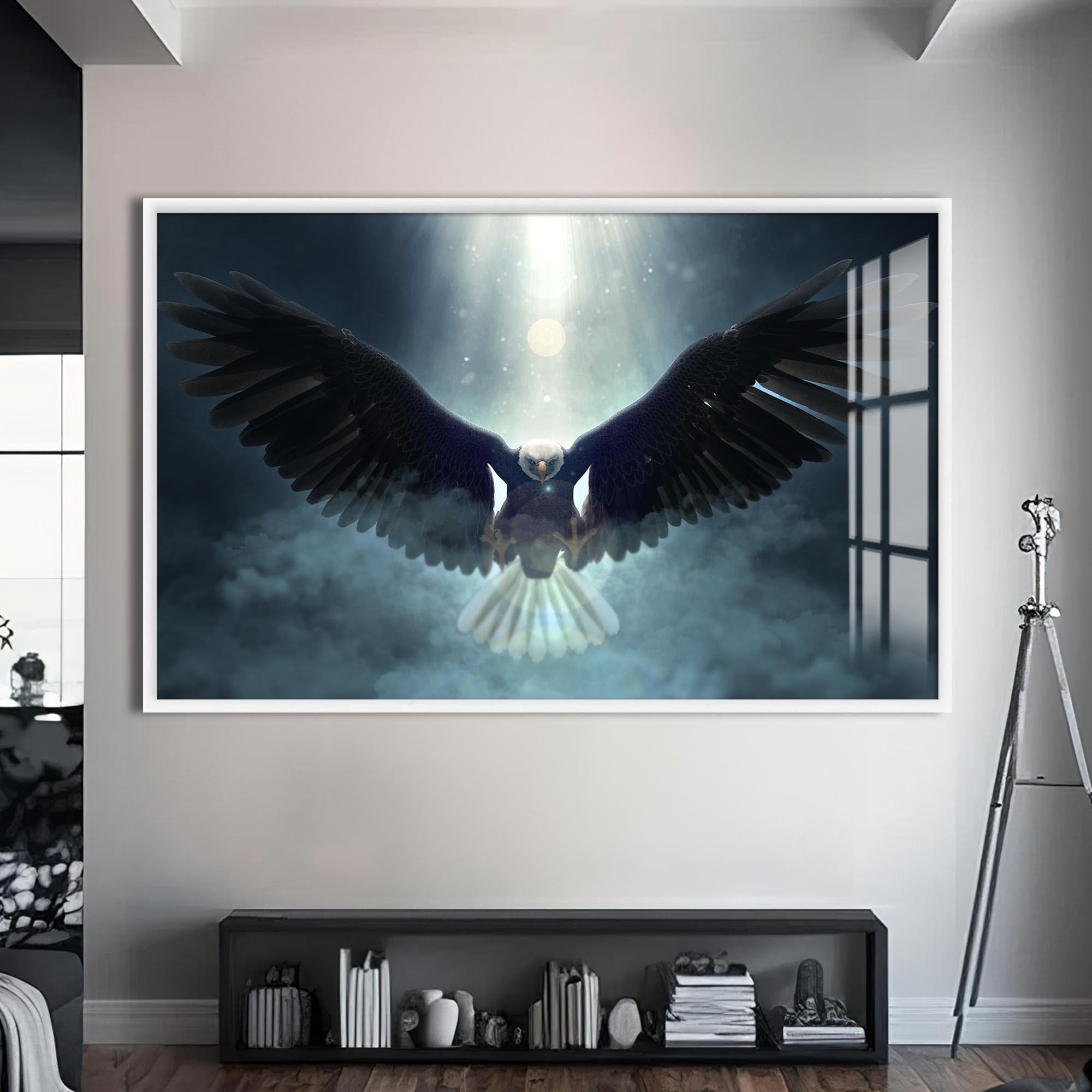 Artronauts Glass Print S | 72x46 cm | 28.3"x18.1" / White Eagle in Divine Light – Animal Tempered Glass Wall Art