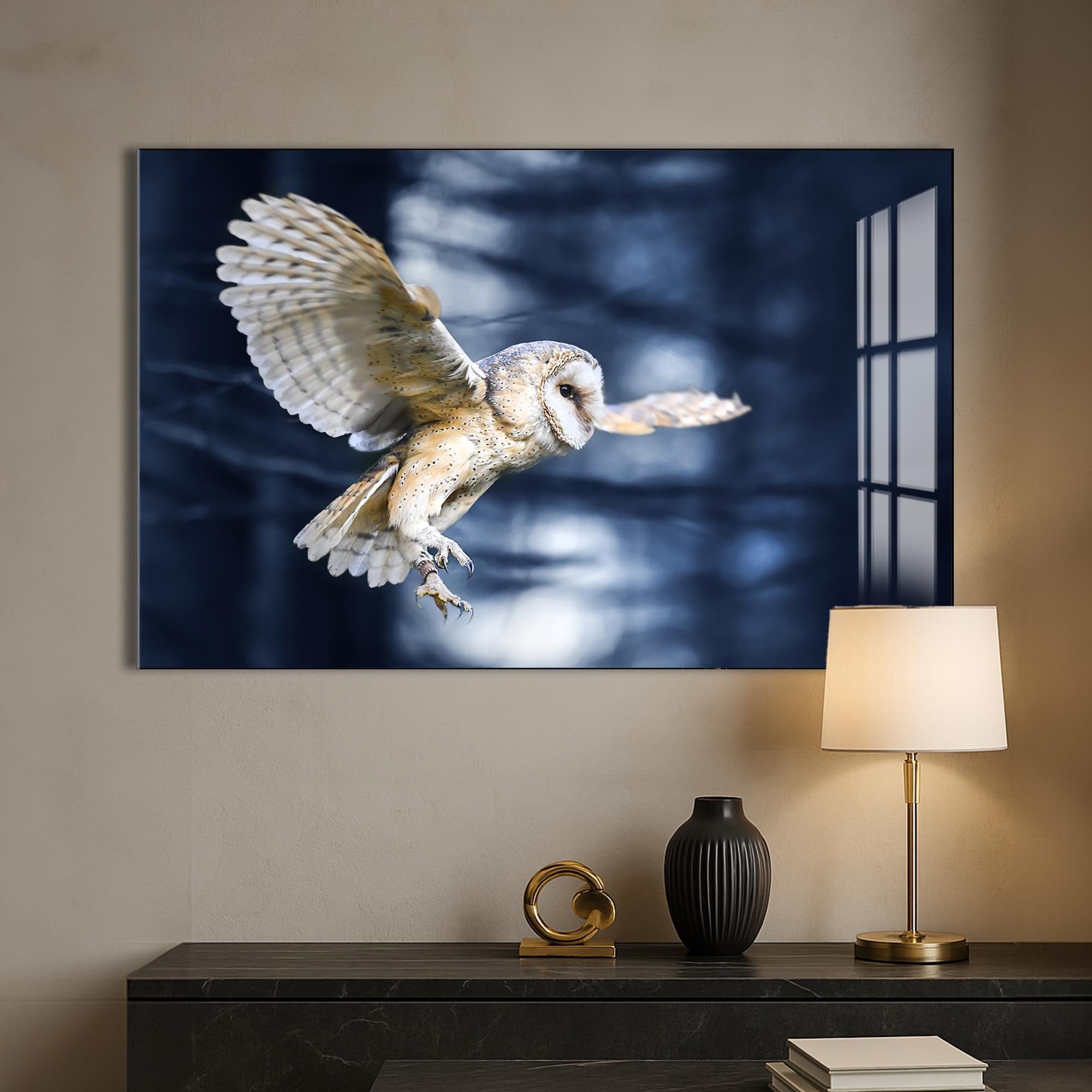 Artronauts Glass Print Owl in the Midnight Forest – Animal Tempered Glass Wall Art