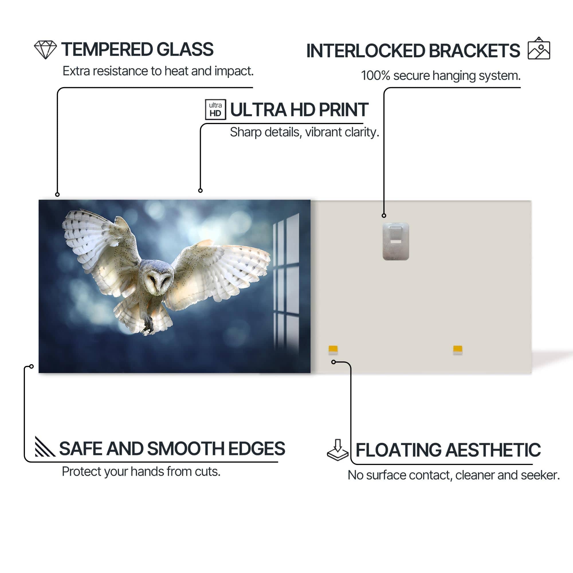 Artronauts Glass Print Glowing Barn Owl – Animal Tempered Glass Wall Art