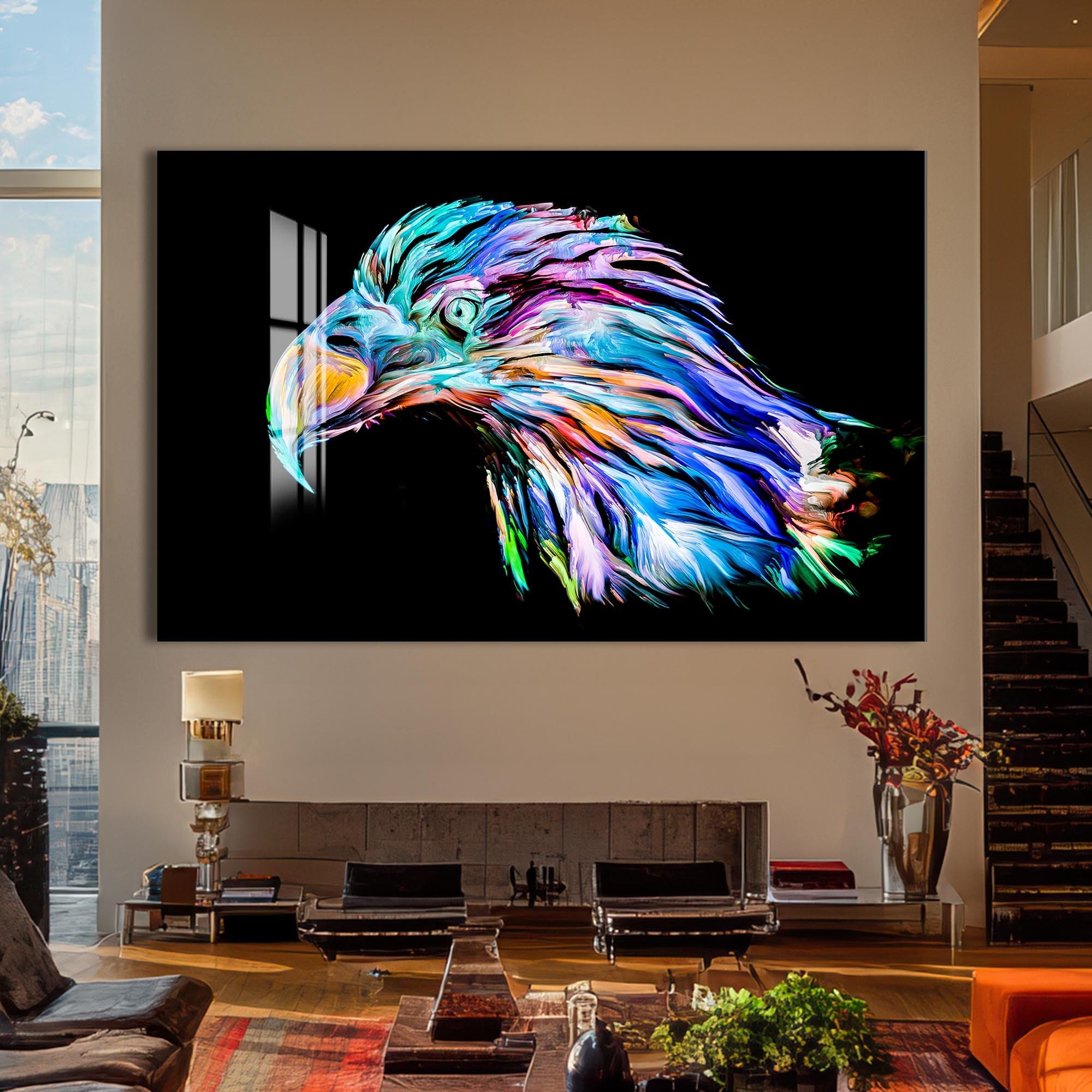Artronauts Glass Print Colour Splash Eagle Portrait – Animal Tempered Glass Wall Art