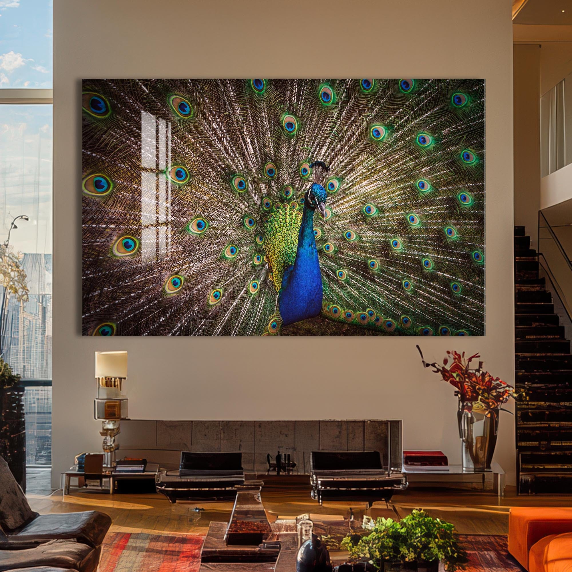 Artronauts Glass Print Majestic Peacock Display – Animal Tempered Glass Wall Art