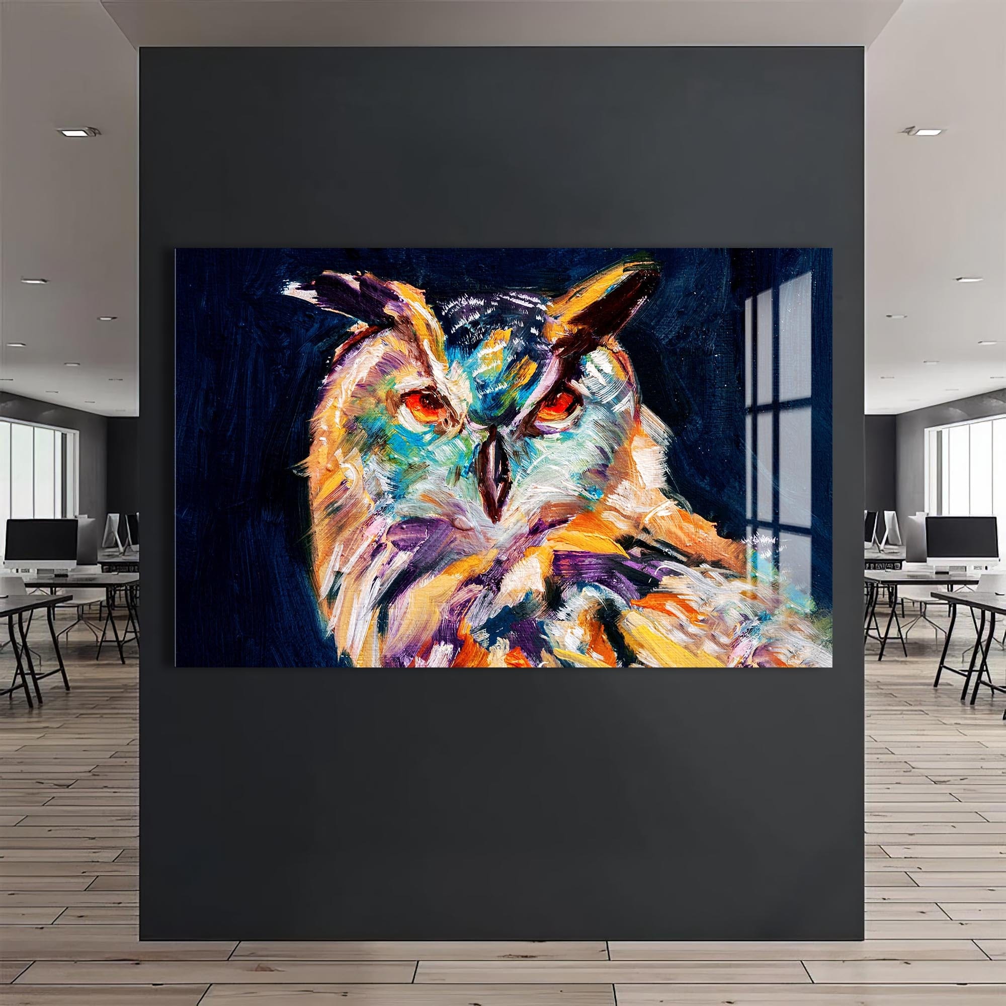 Artronauts Glass Print Vivid Owl Expression – Animal Tempered Glass Wall Art