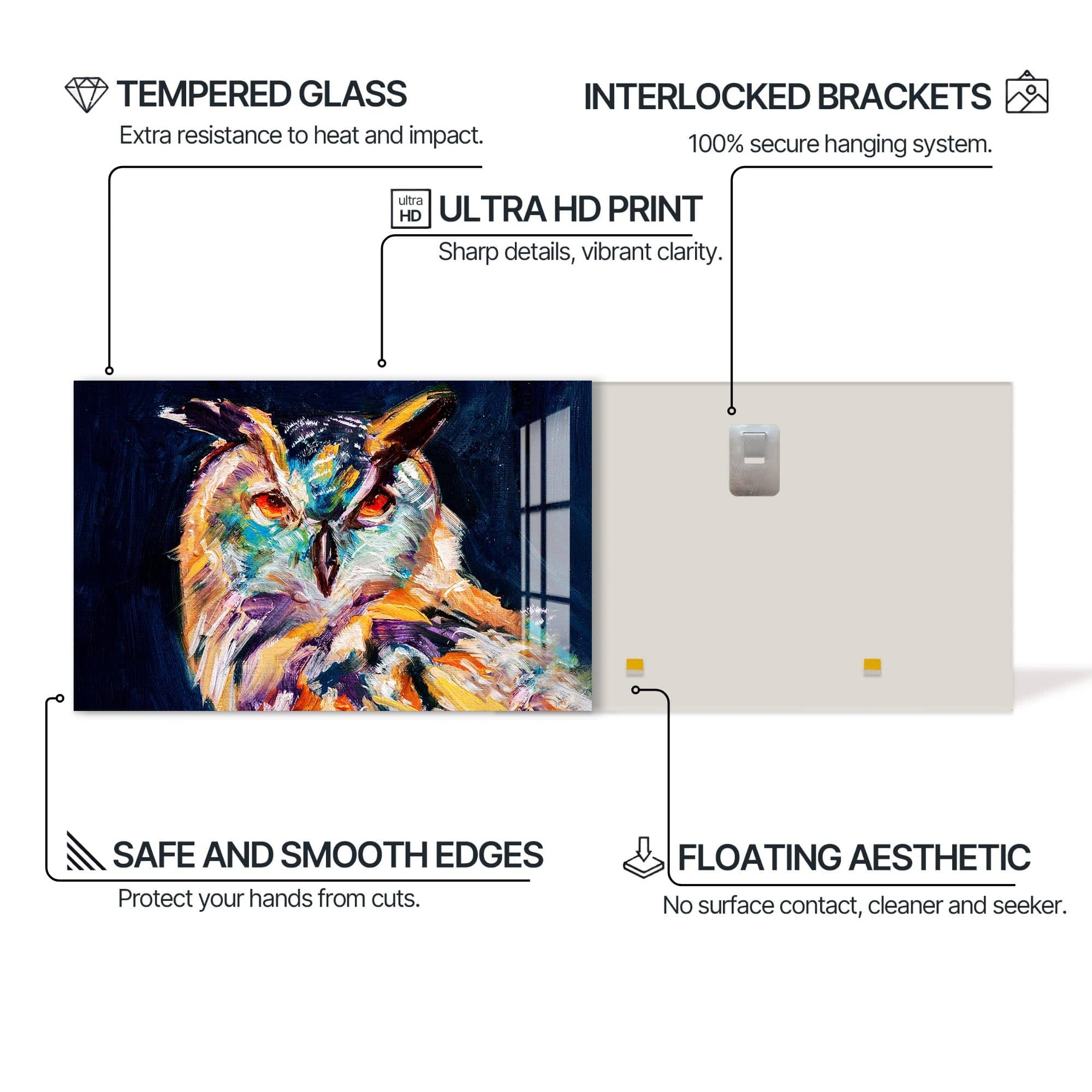 Artronauts Glass Print Vivid Owl Expression – Animal Tempered Glass Wall Art