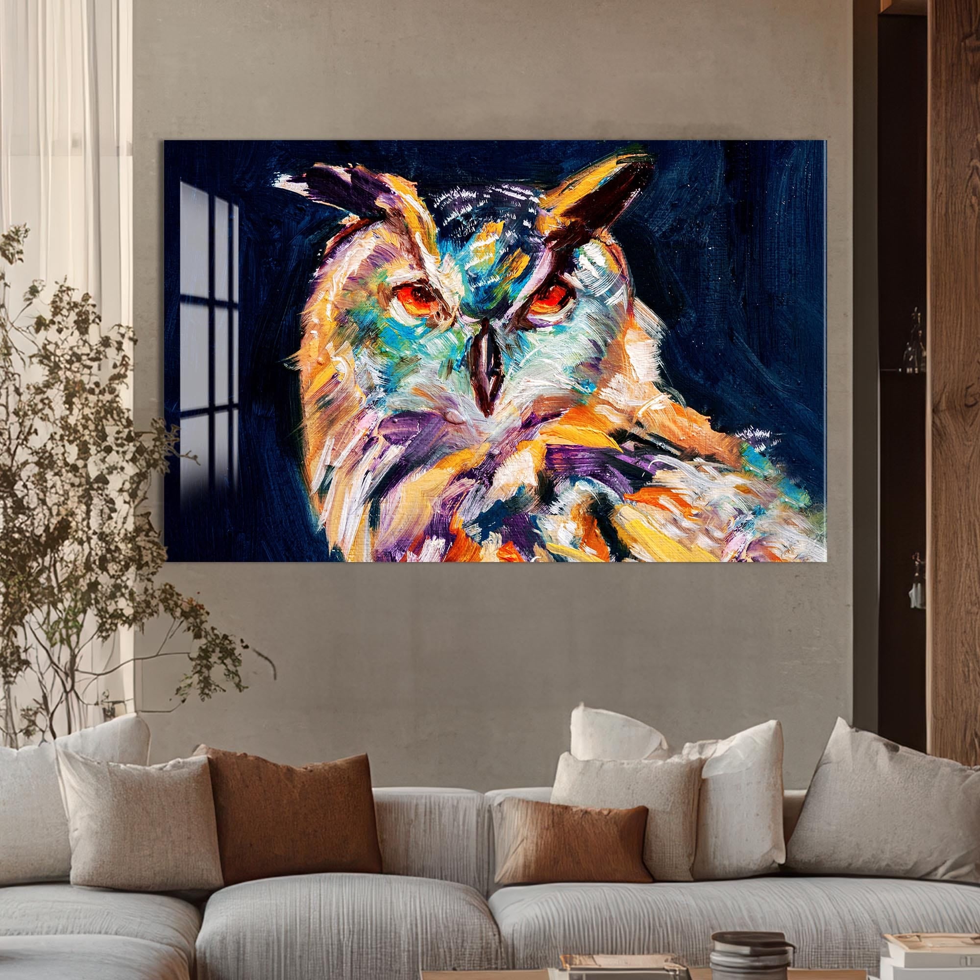 Artronauts Glass Print Vivid Owl Expression – Animal Tempered Glass Wall Art