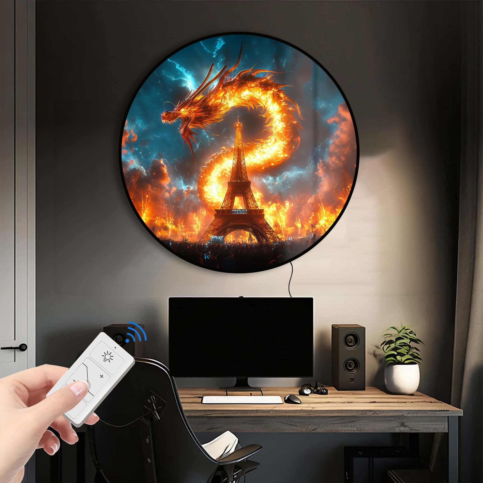 Artronauts Glass Print Dragon of Eiffel - Backlit Tempered Glass Wall Art