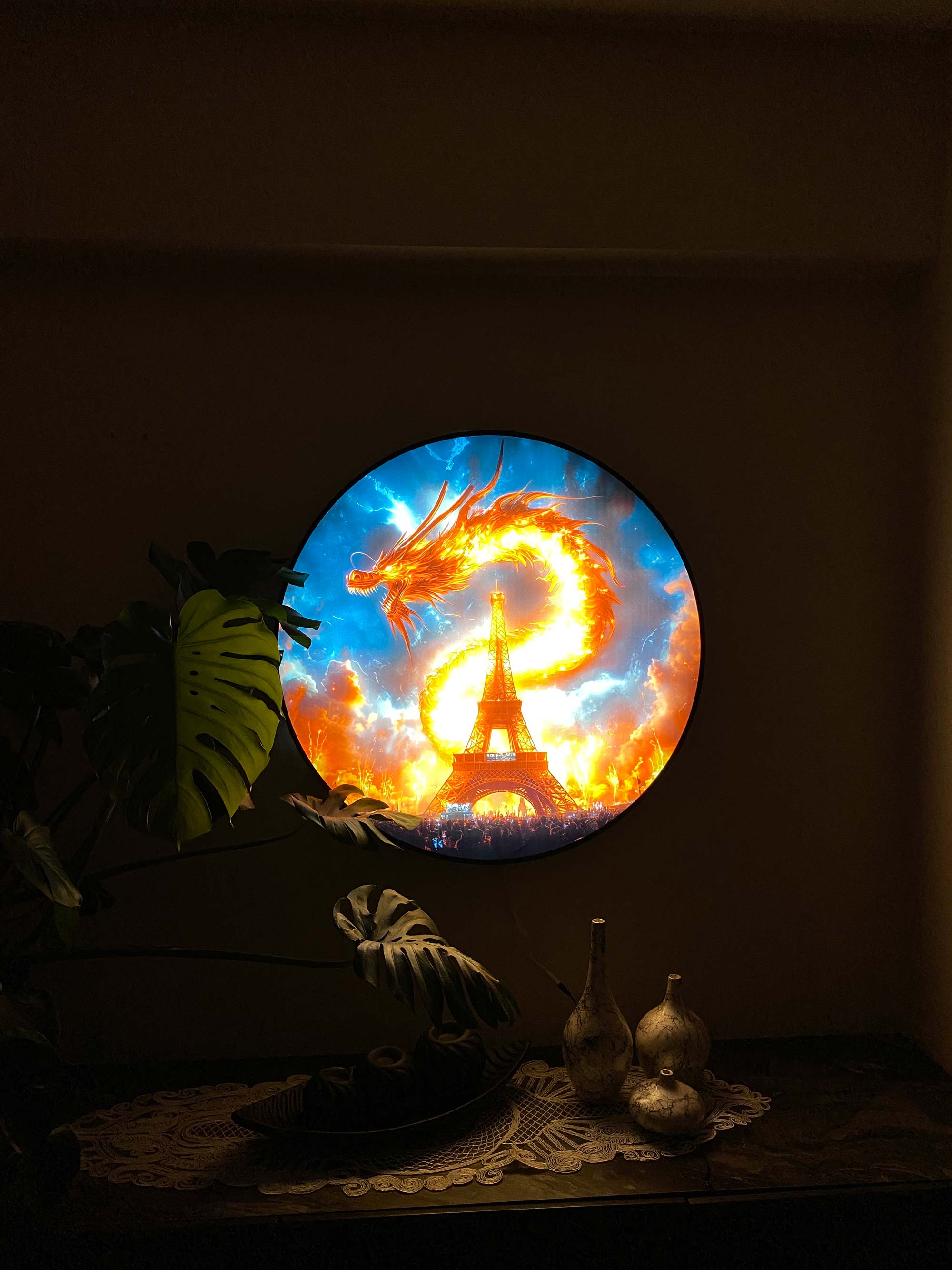 Artronauts Glass Print Dragon of Eiffel - Backlit Tempered Glass Wall Art